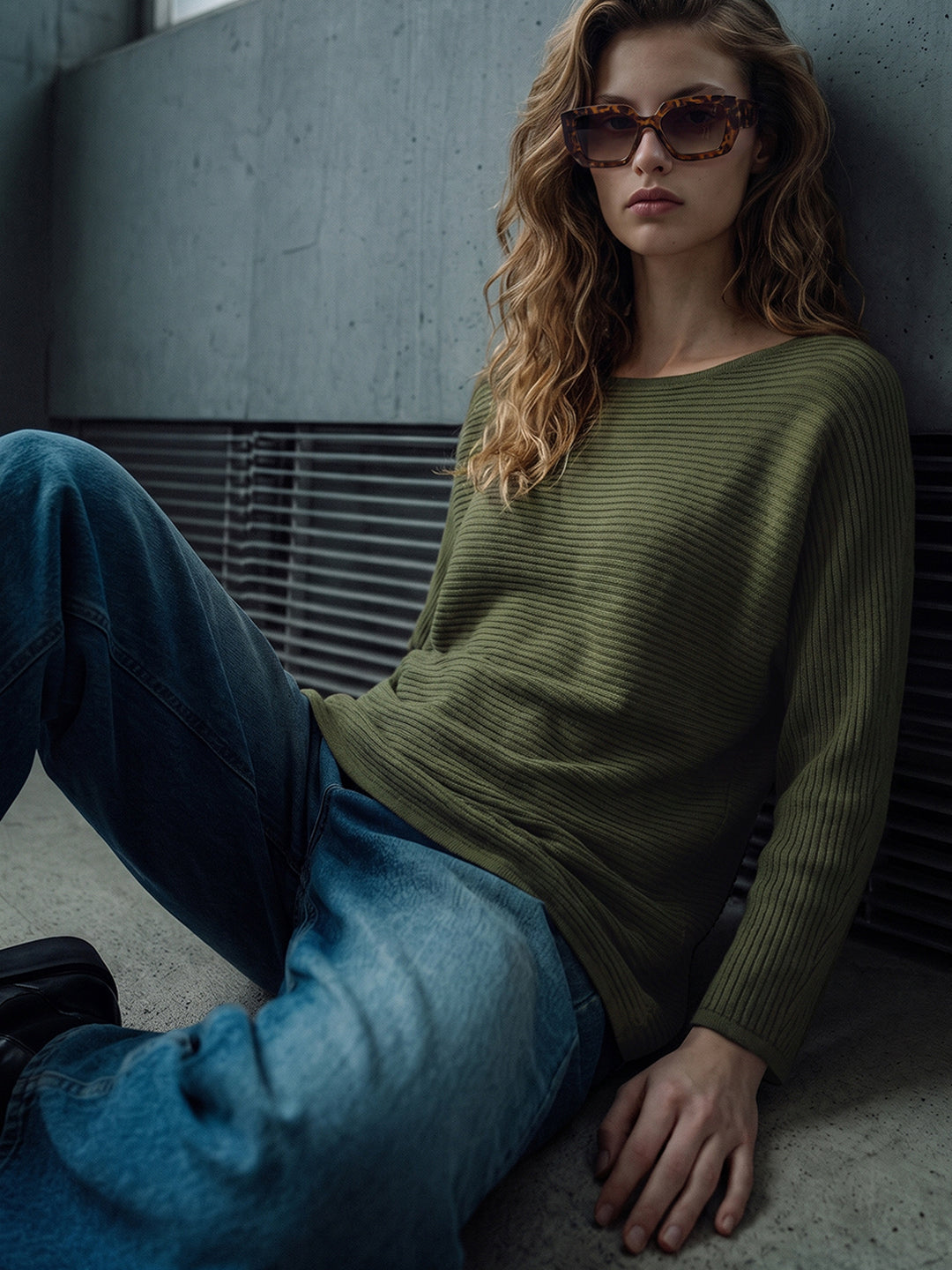 Green Textured Knit Top