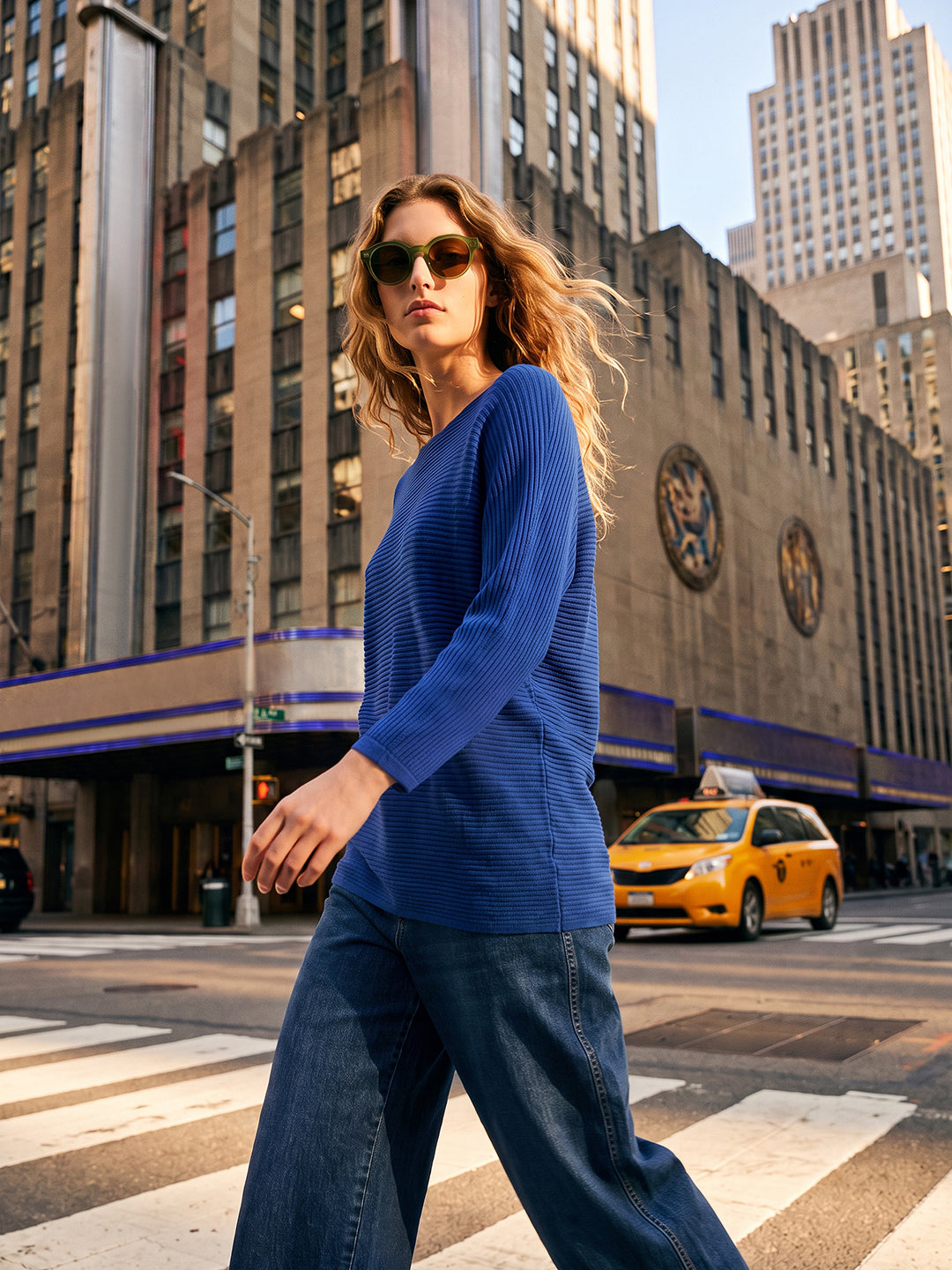 Blue Textured Knit Top