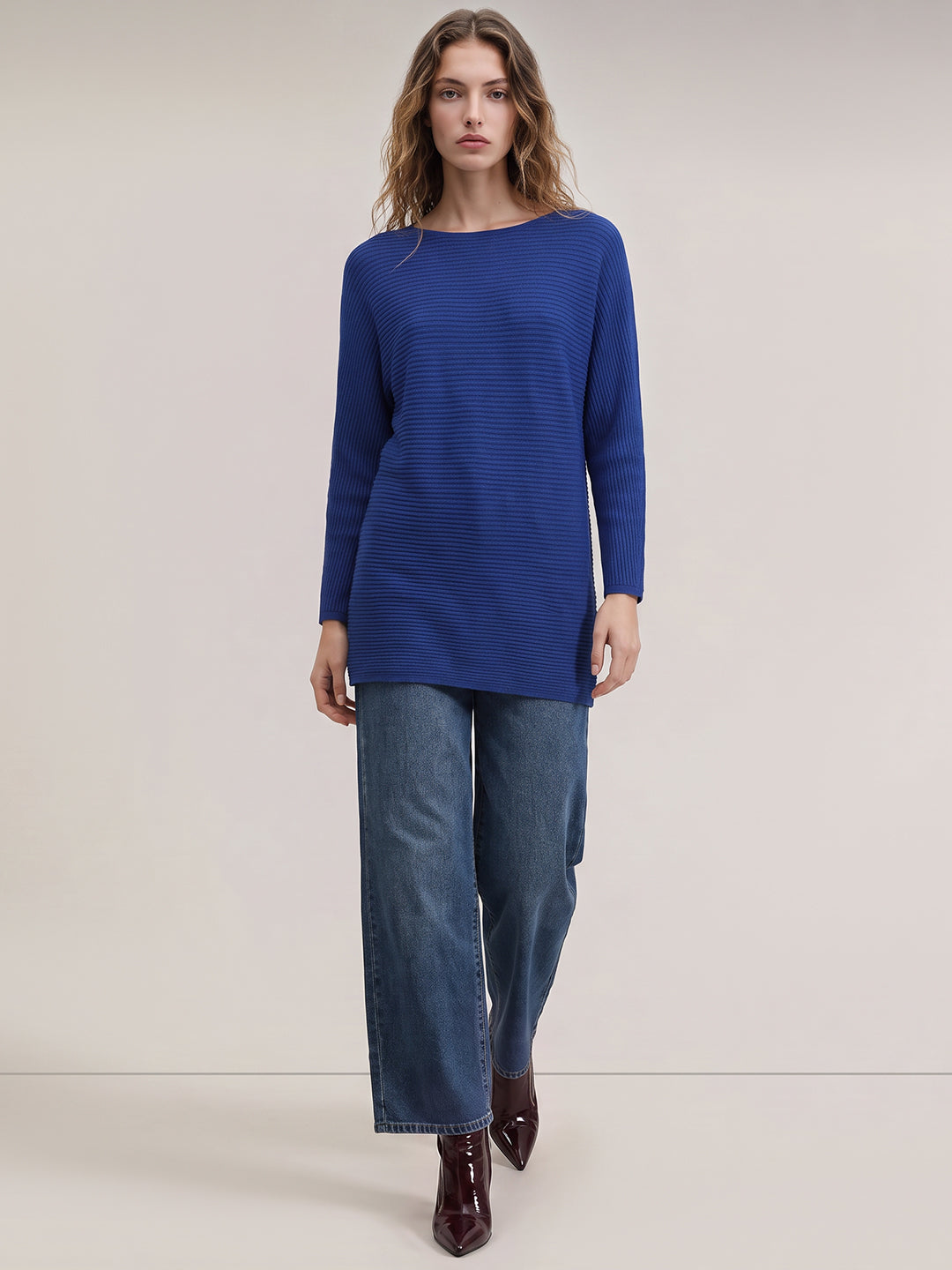 Blue Textured Knit Top