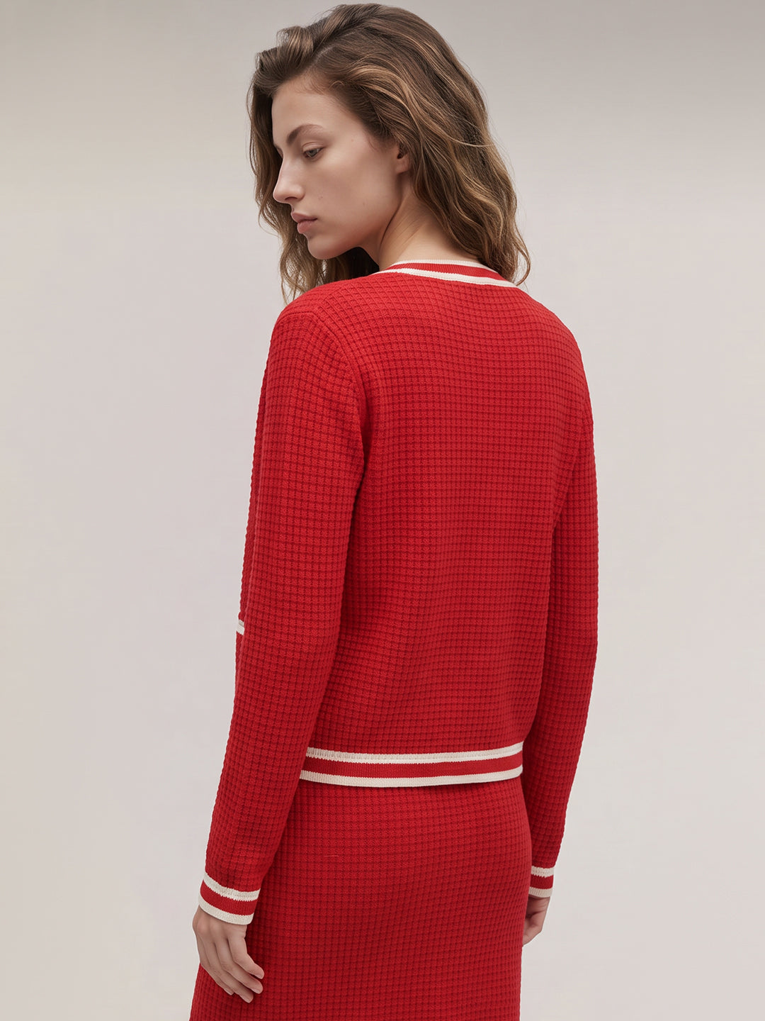 Red button-front cardigan