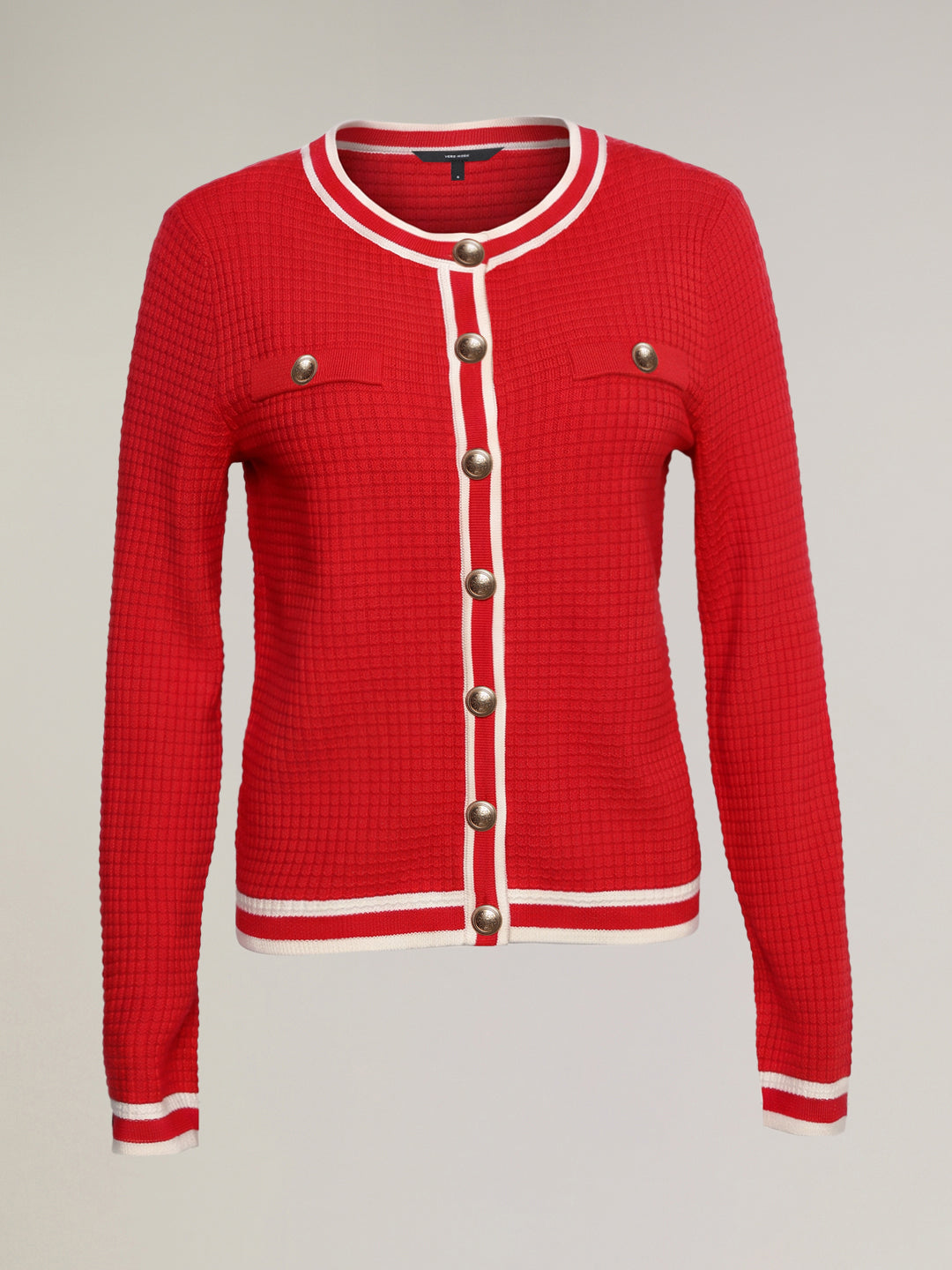 Red button-front cardigan
