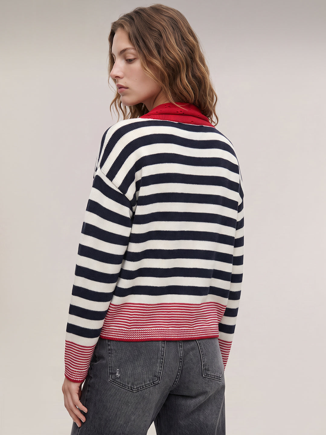 Navy Blue Striped Scarf Pullover