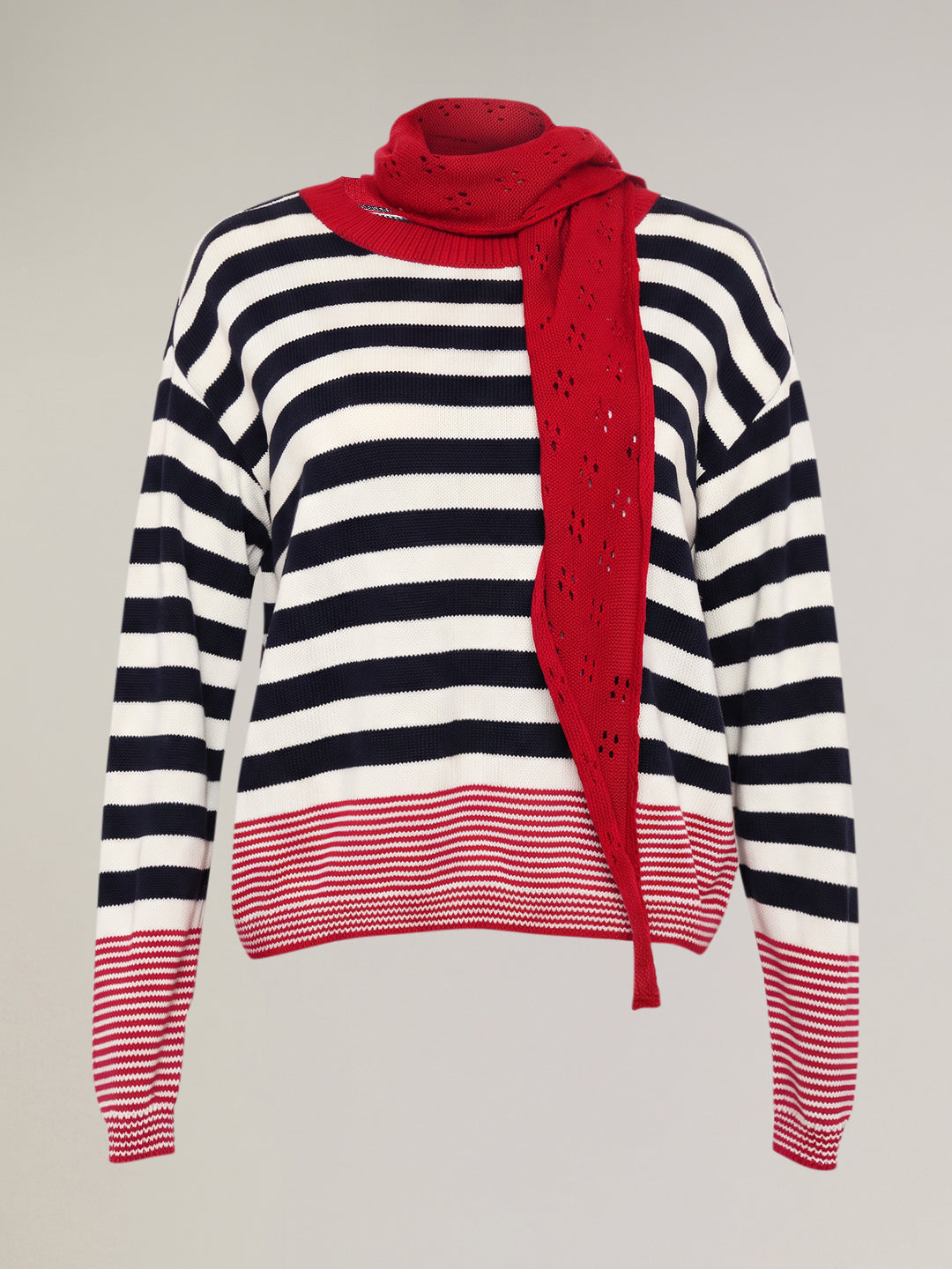 Navy Blue Striped Scarf Pullover