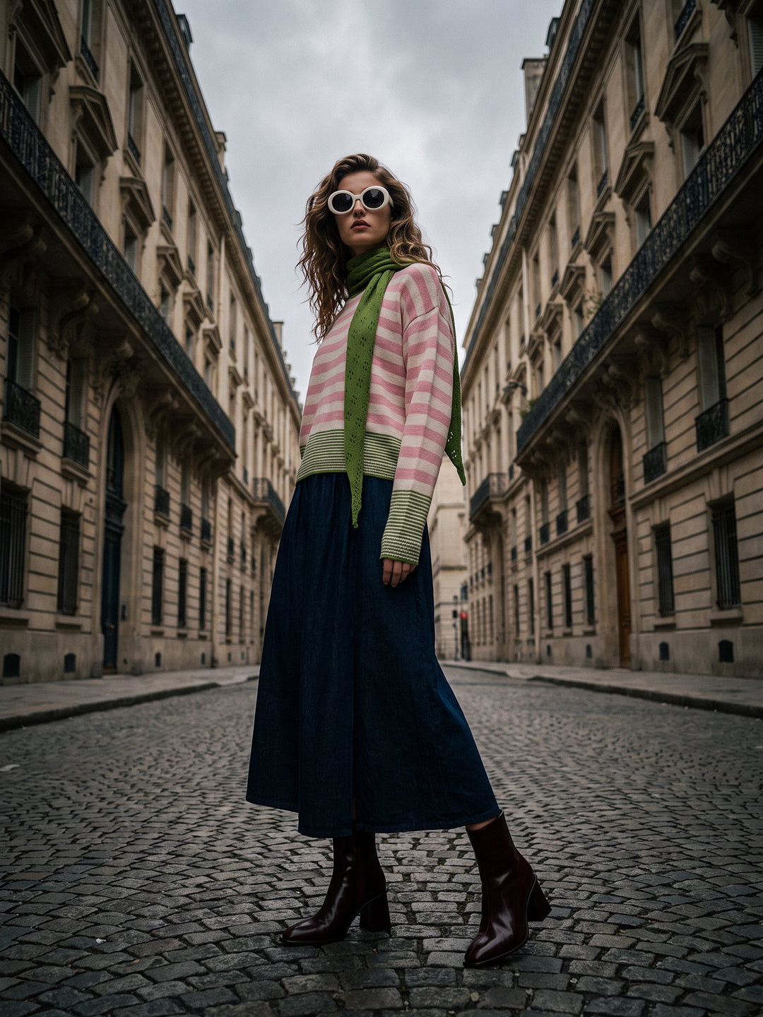 Pink Striped Scarf Pullover