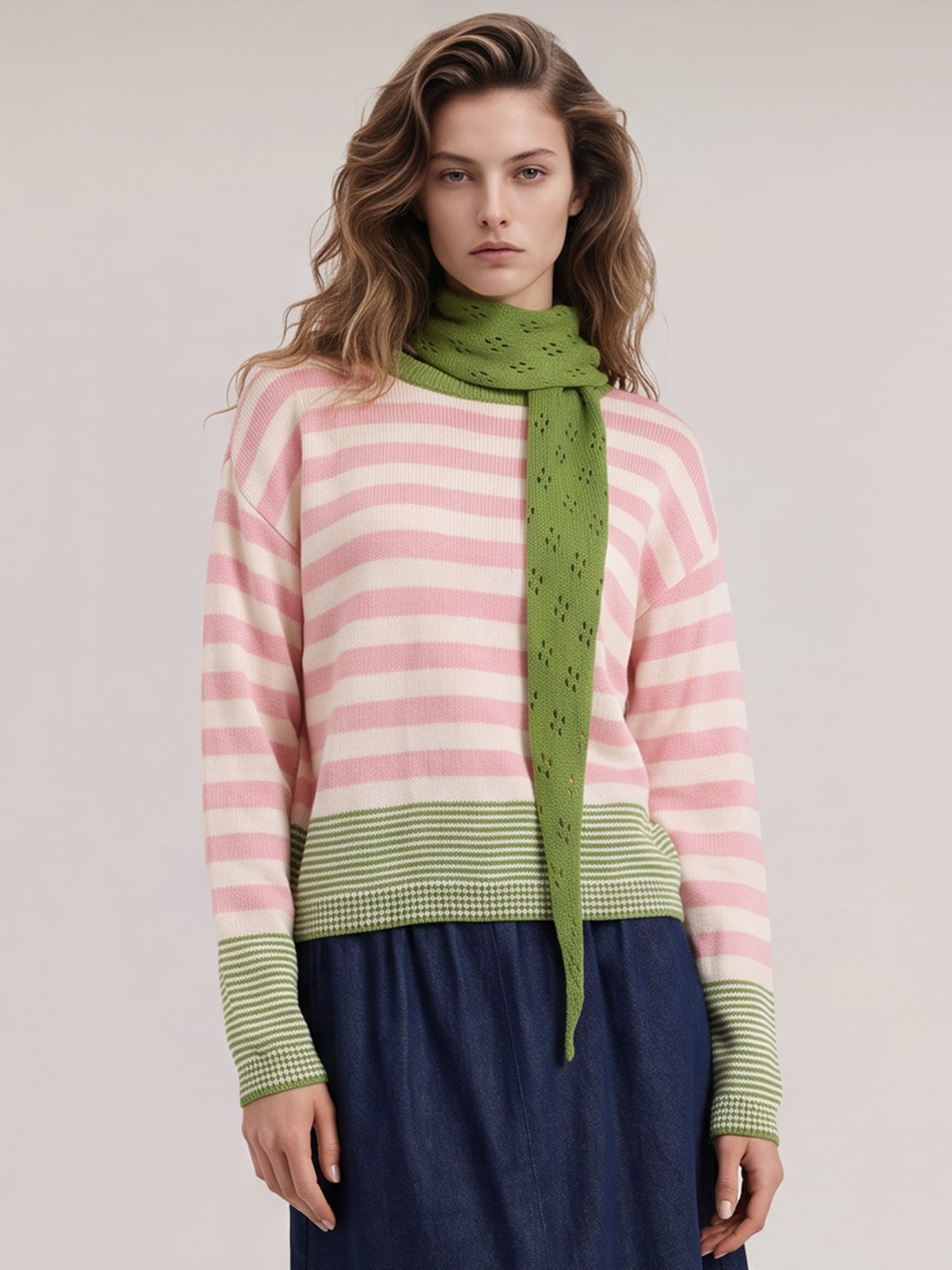 Pink Striped Scarf Pullover