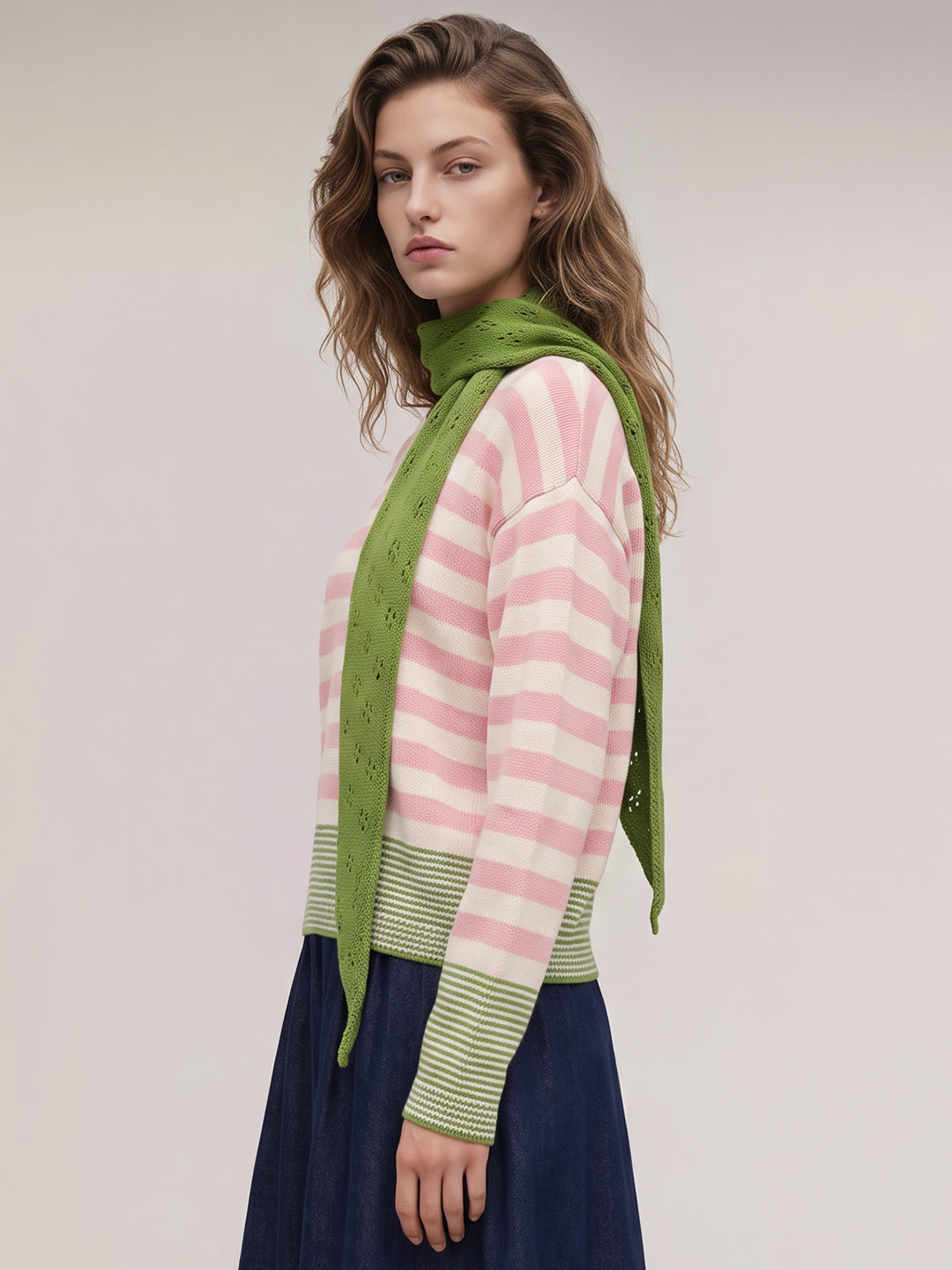 Pink Striped Scarf Pullover