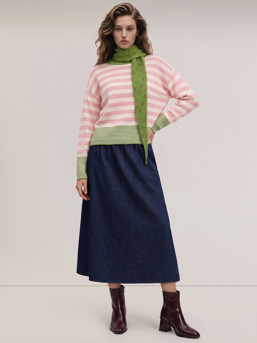 Pink Striped Scarf Pullover