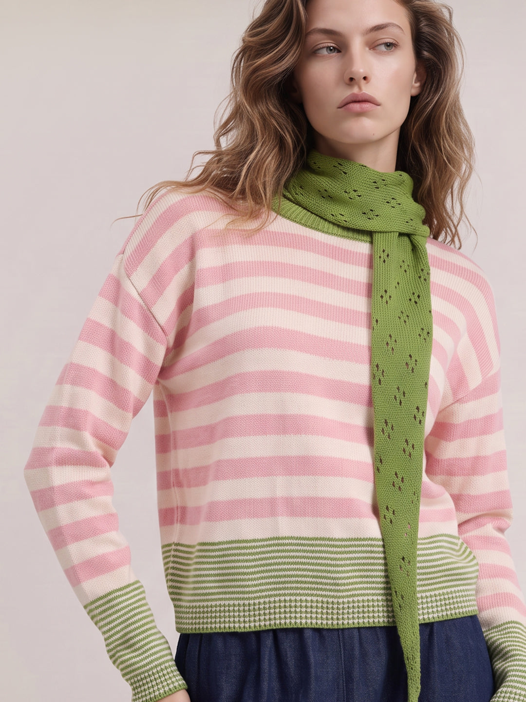 Pink Striped Scarf Pullover