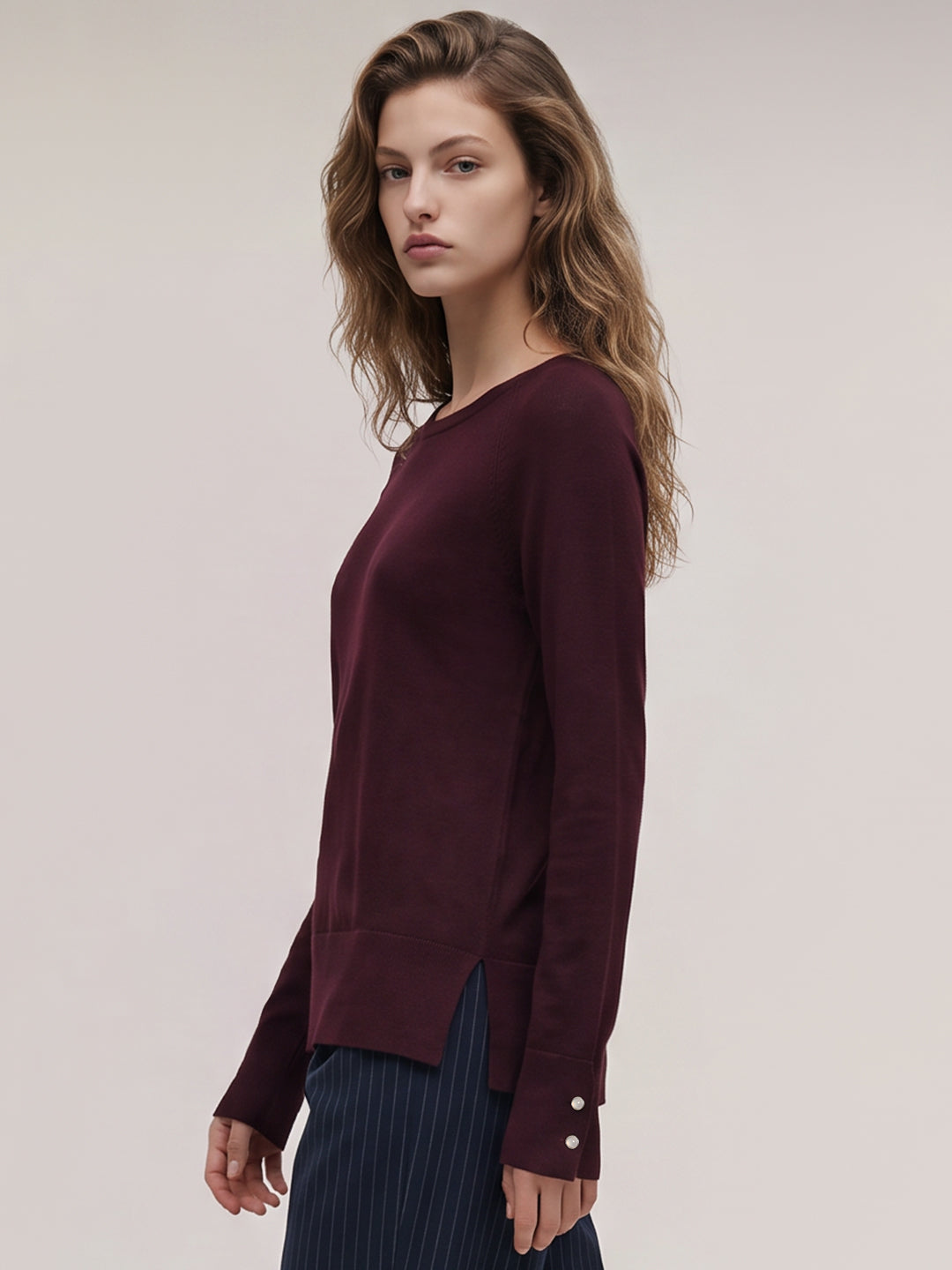 Burgundy Fine-knit crew-neck Pullover