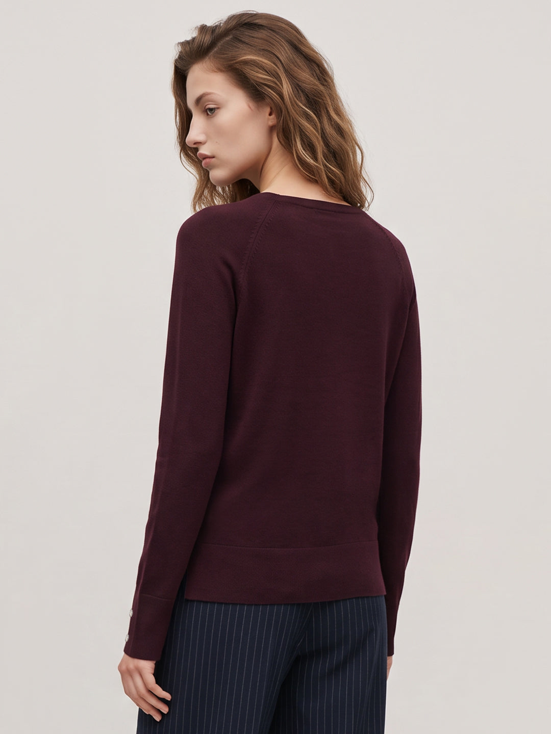 Burgundy Fine-knit crew-neck Pullover