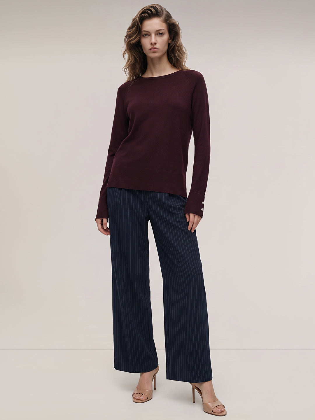 Burgundy Fine-knit crew-neck Pullover