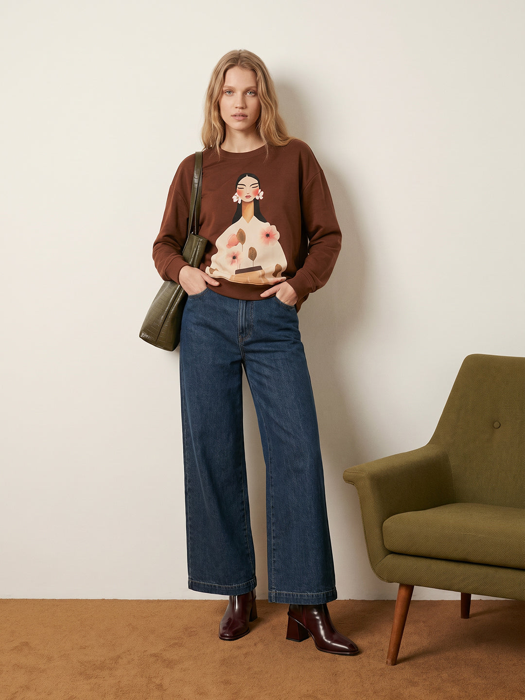 Brown Printed Sweatshirt