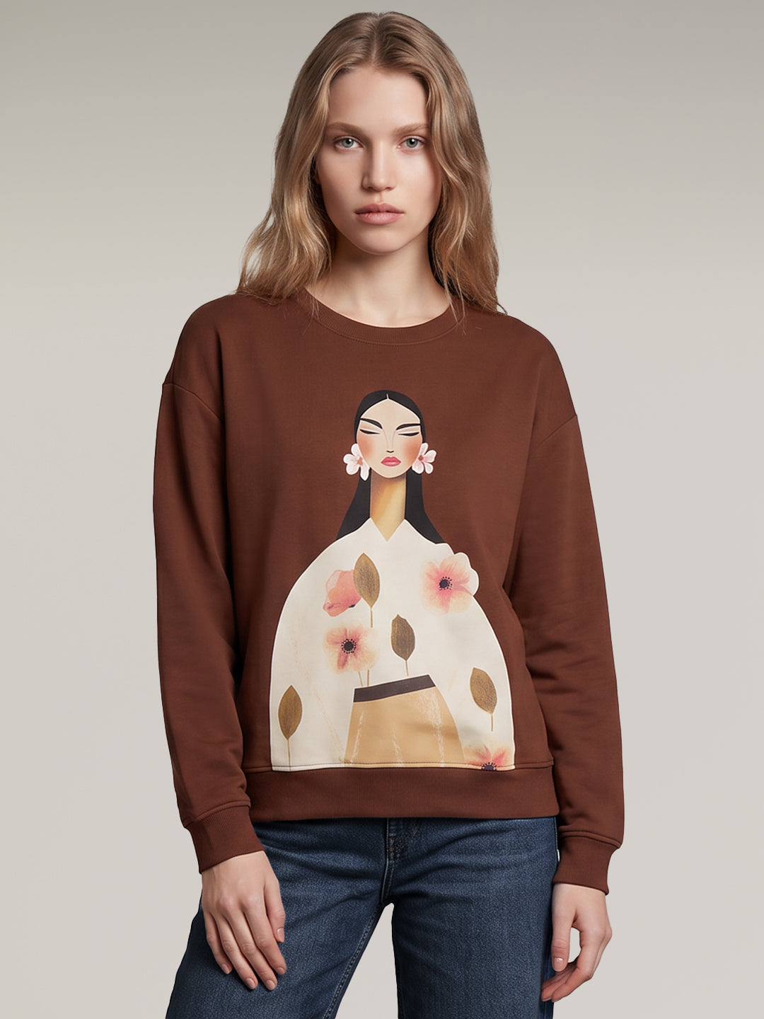 Brown Printed Sweatshirt