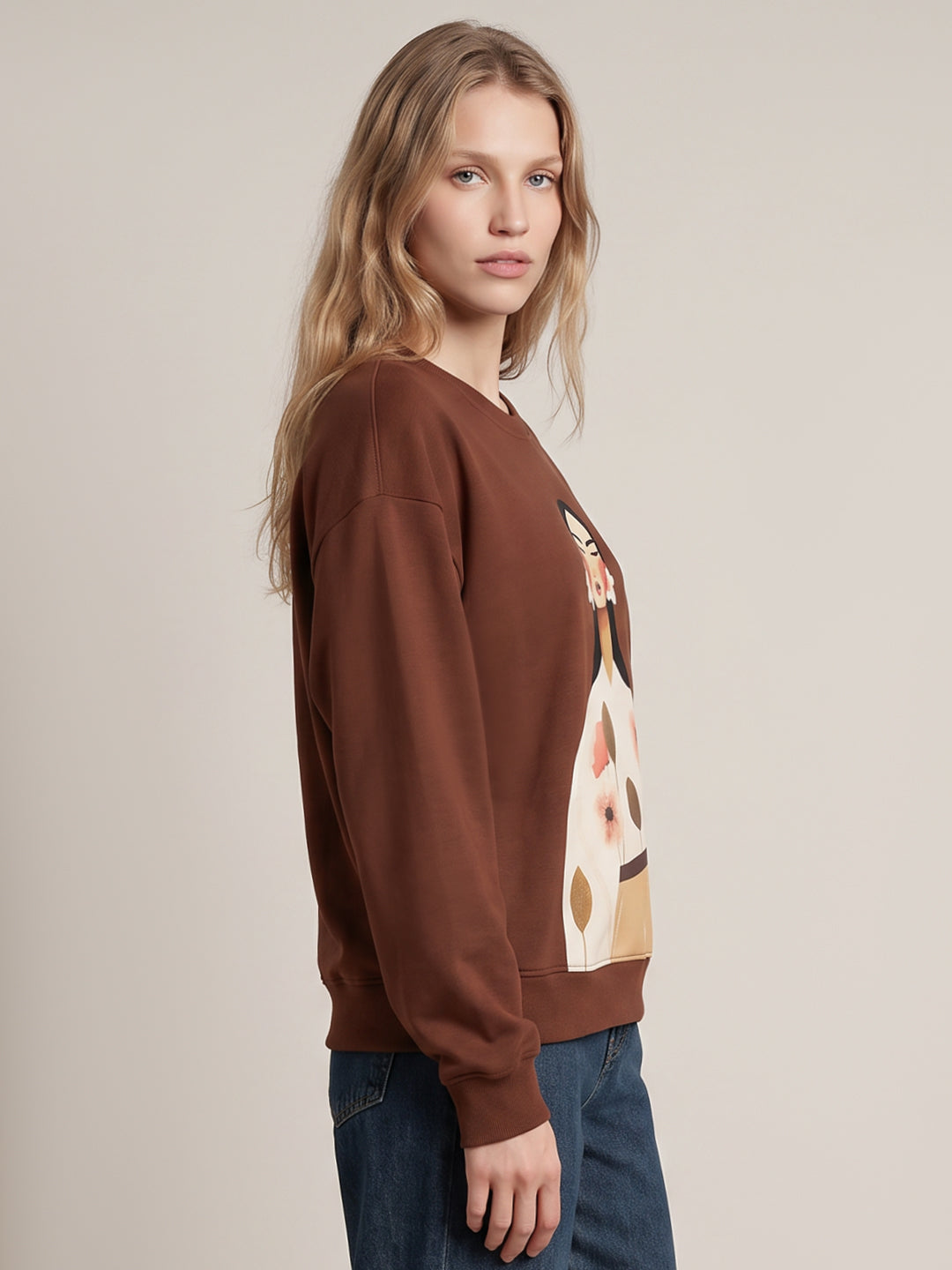 Brown Printed Sweatshirt