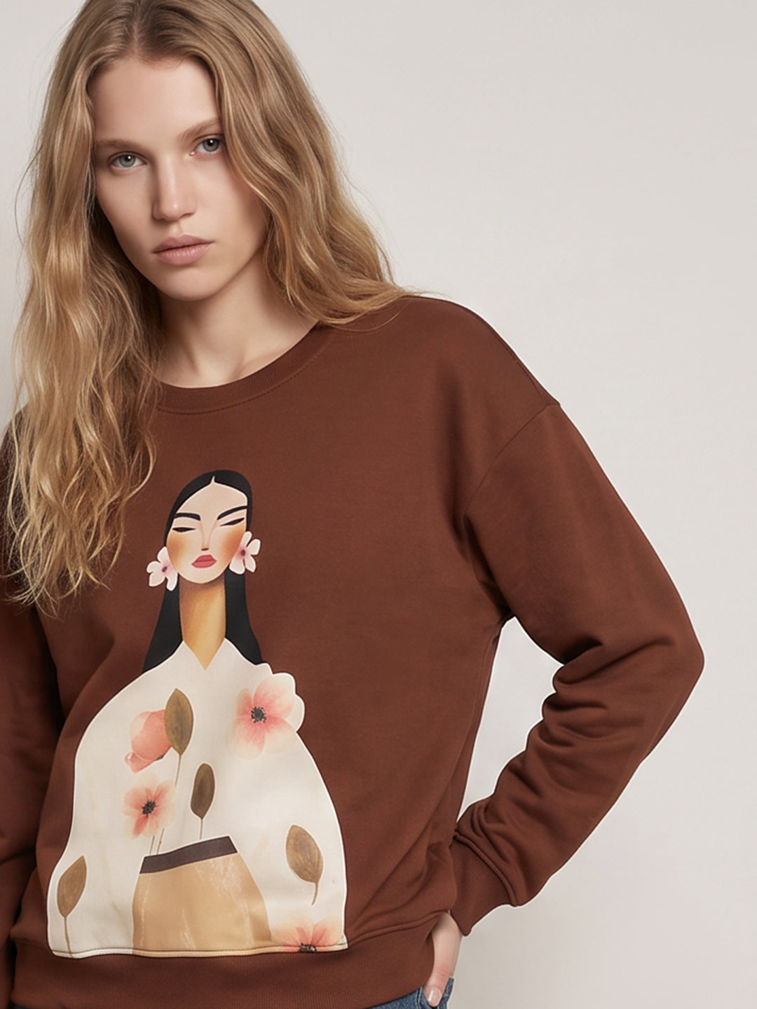 Brown Printed Sweatshirt