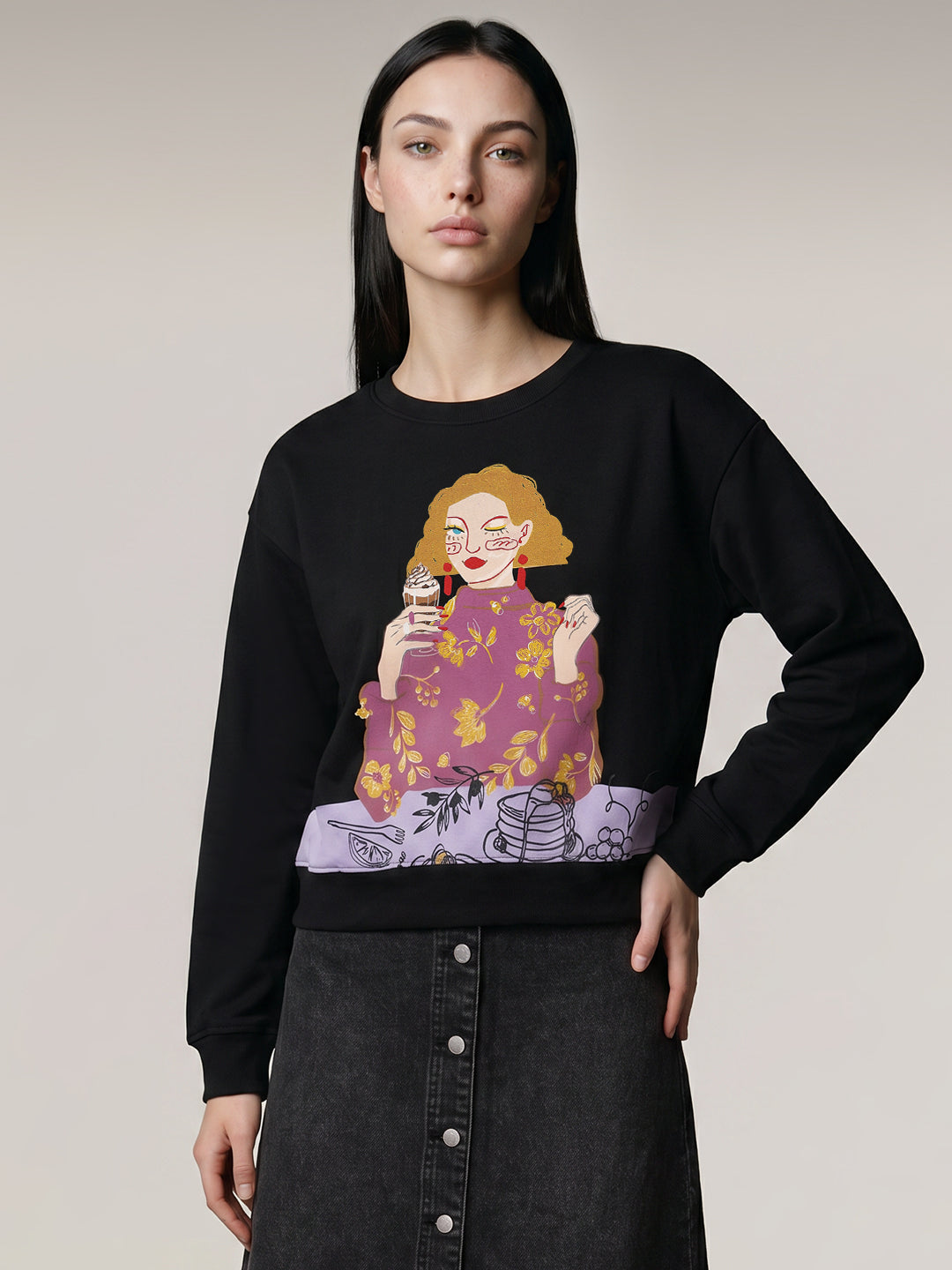 Black Printed Sweatshirt