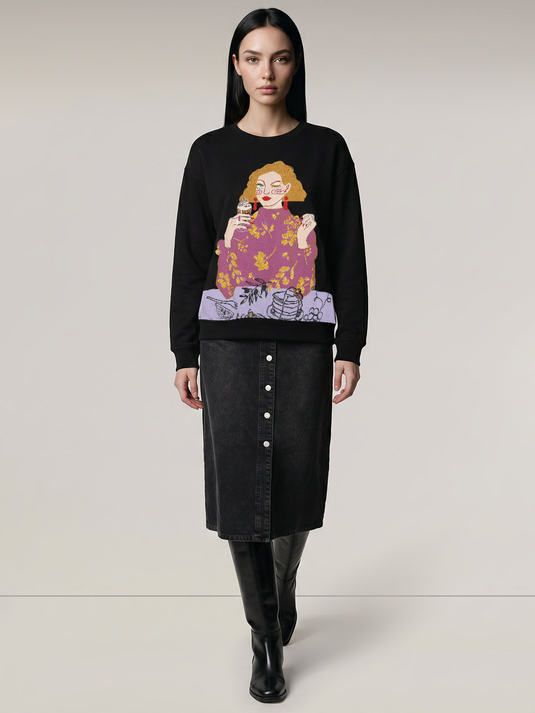 Black Printed Sweatshirt