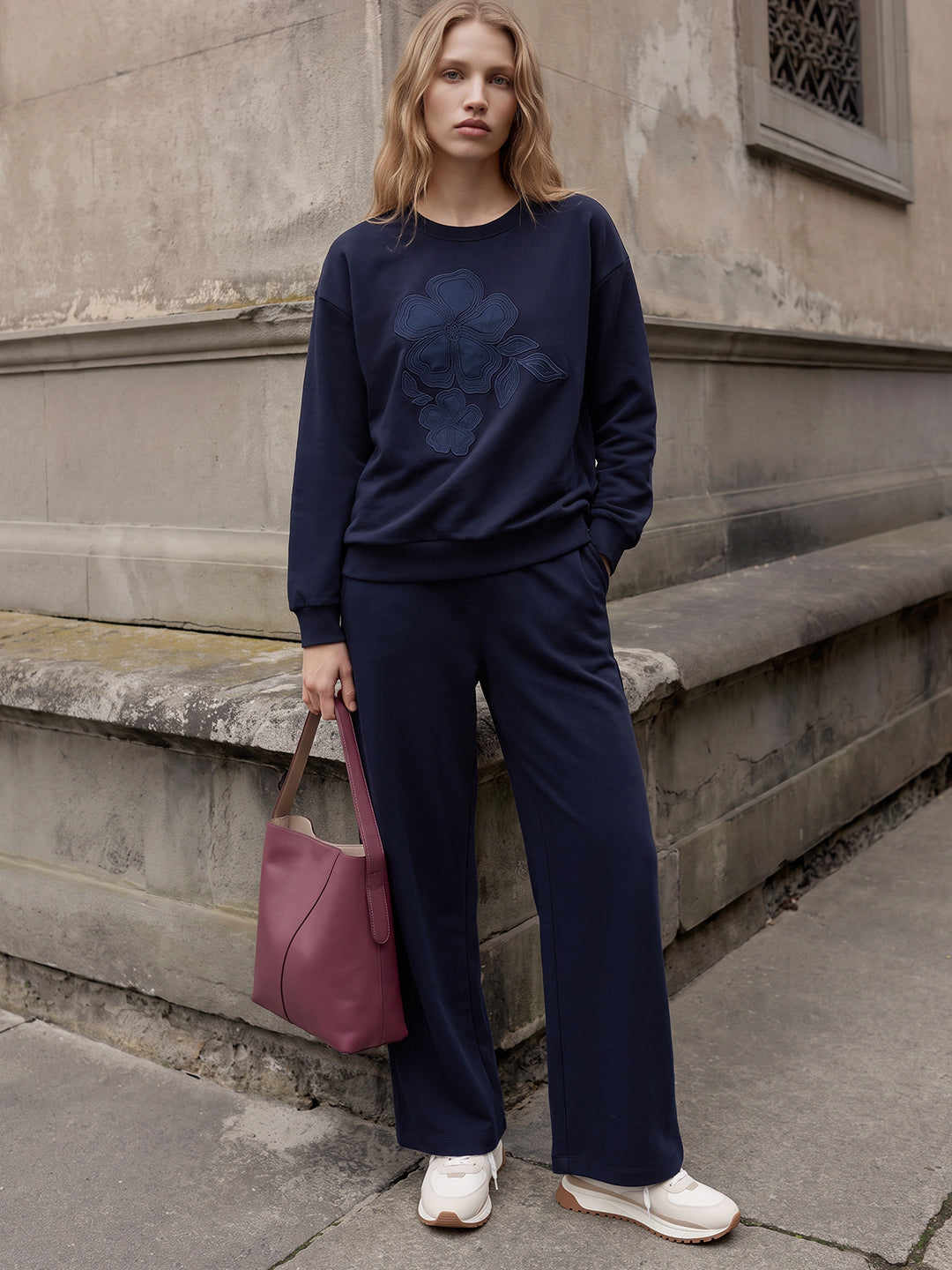 Dark Blue Floral Sweatshirt
