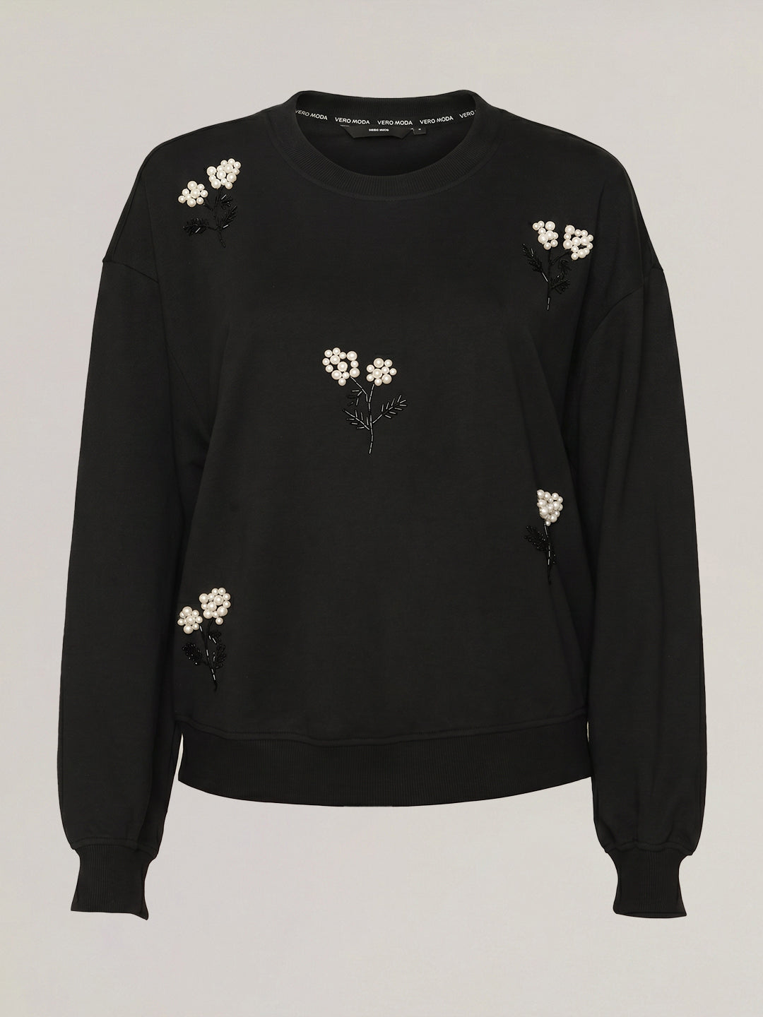 Black Floral Pearl Embellished Sweatshirt