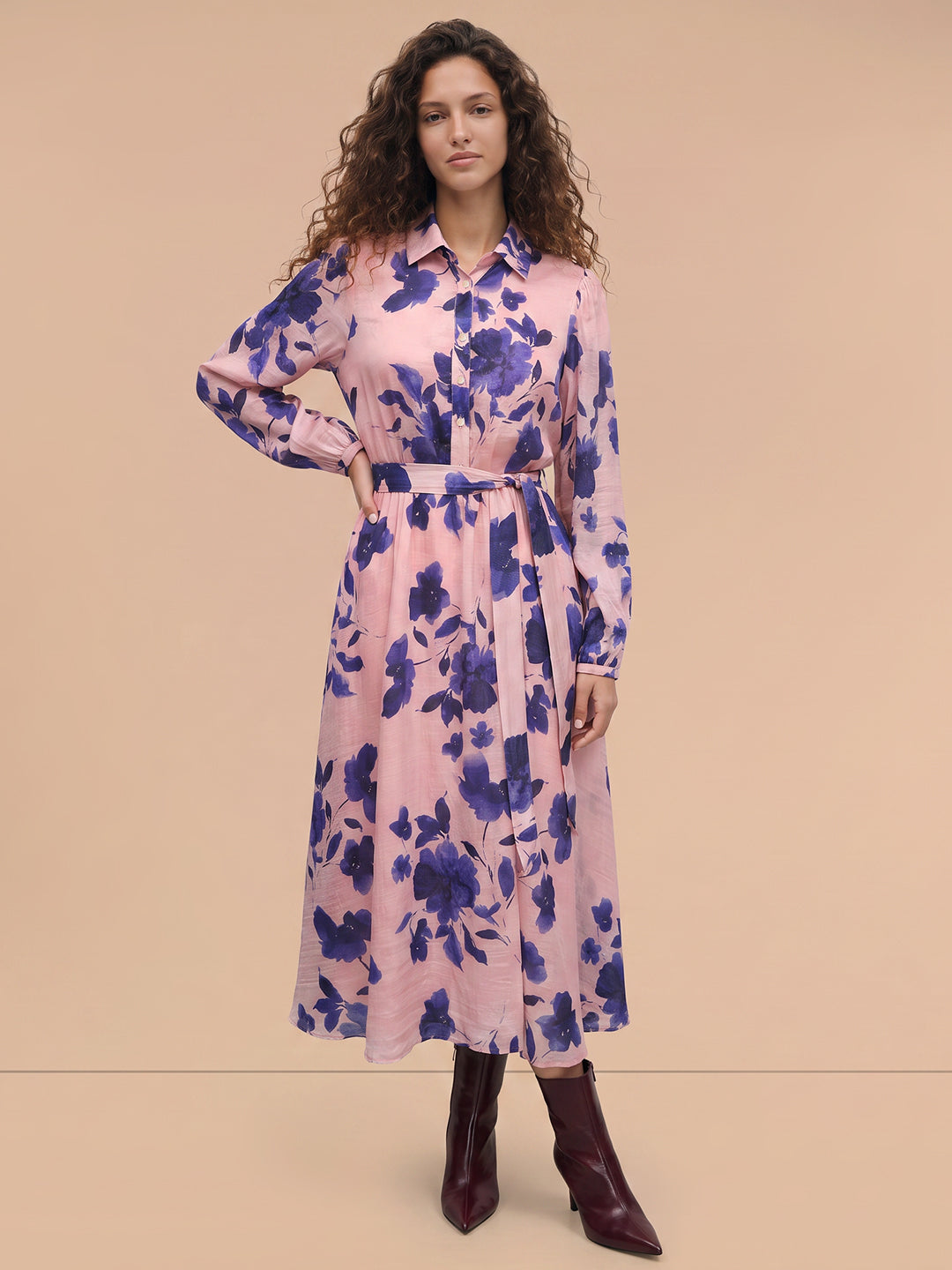 Pink Floral Midi Dress