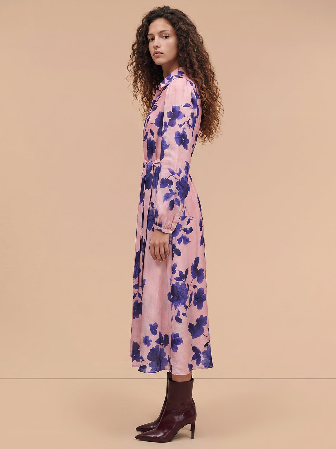 Pink Floral Midi Dress