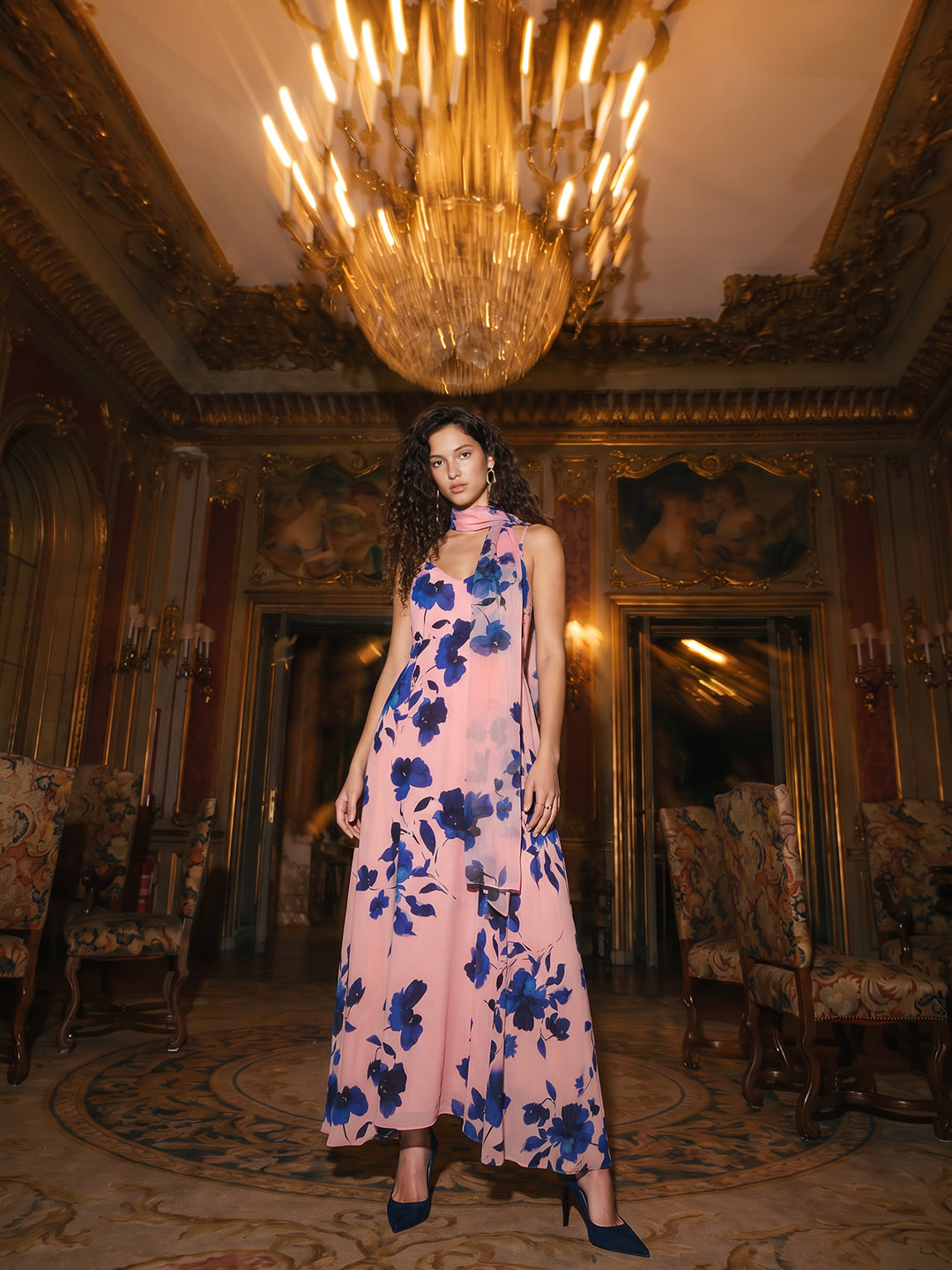 Pink Floral Scarf Dress