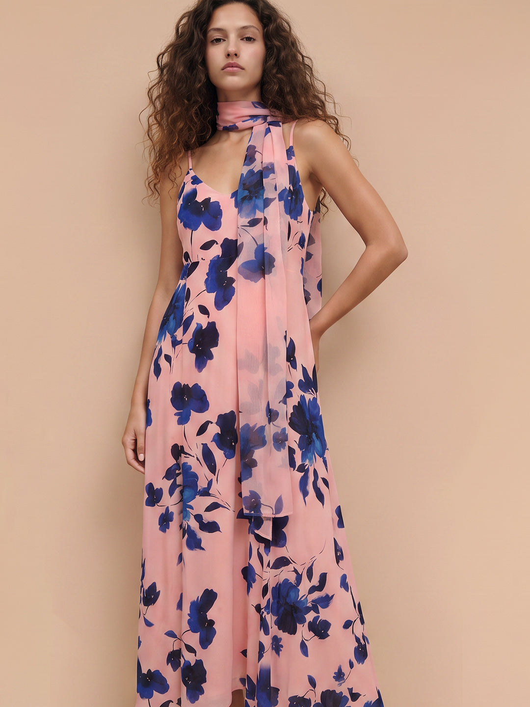 Pink Floral Scarf Dress