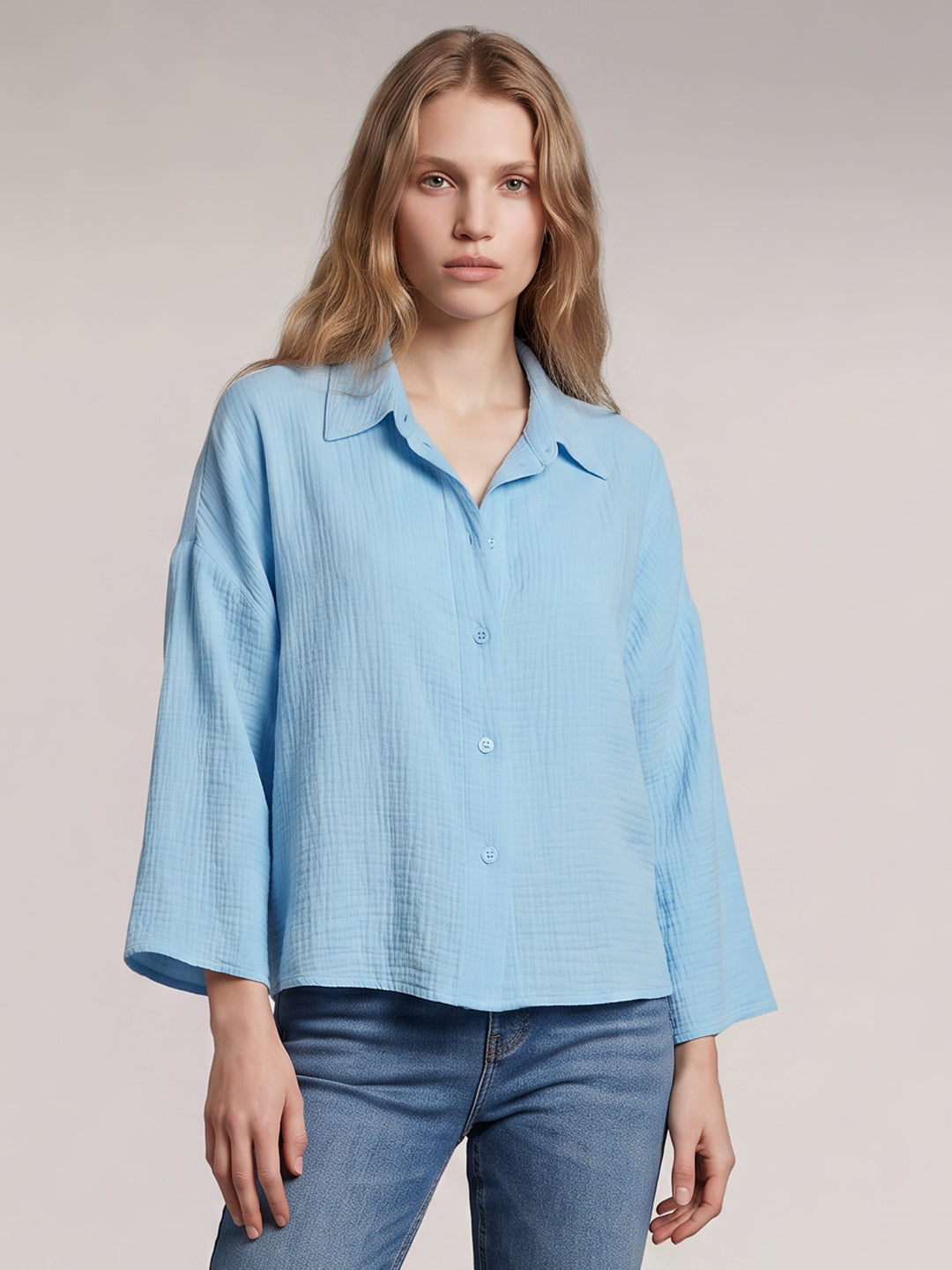 Light Blue Cropped Shirt