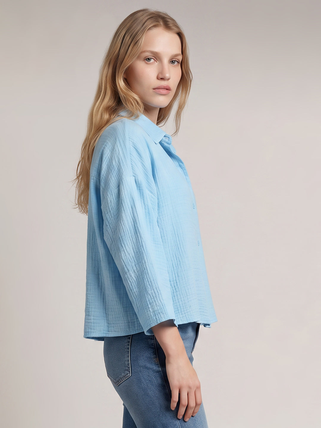 Light Blue Cropped Shirt