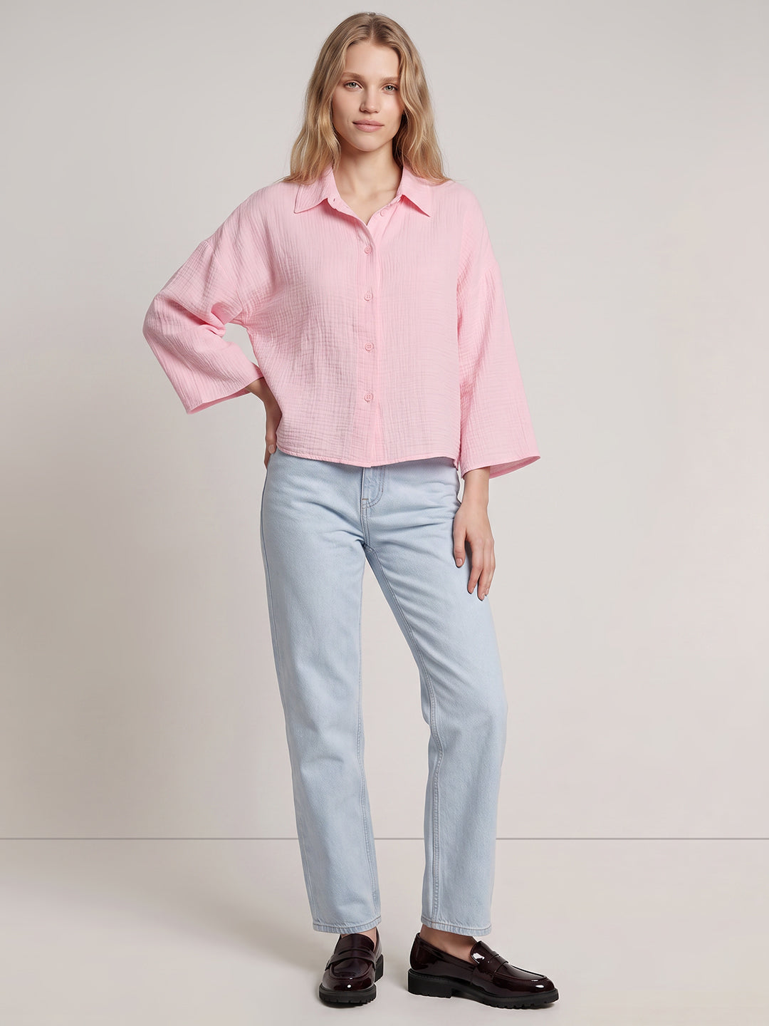 Light Pink Cropped Shirt