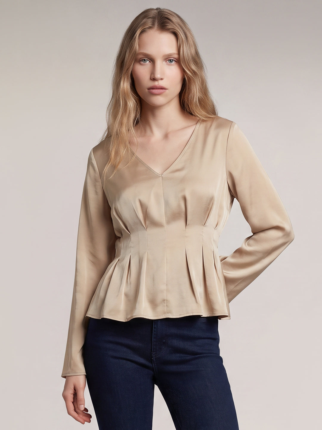 Beige V-Neck Top
