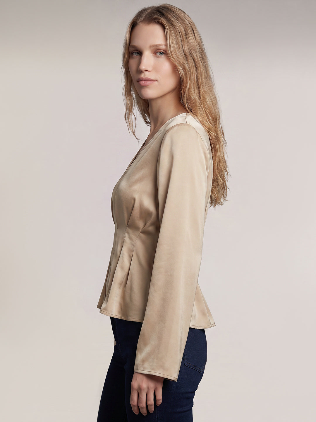 Beige V-Neck Top