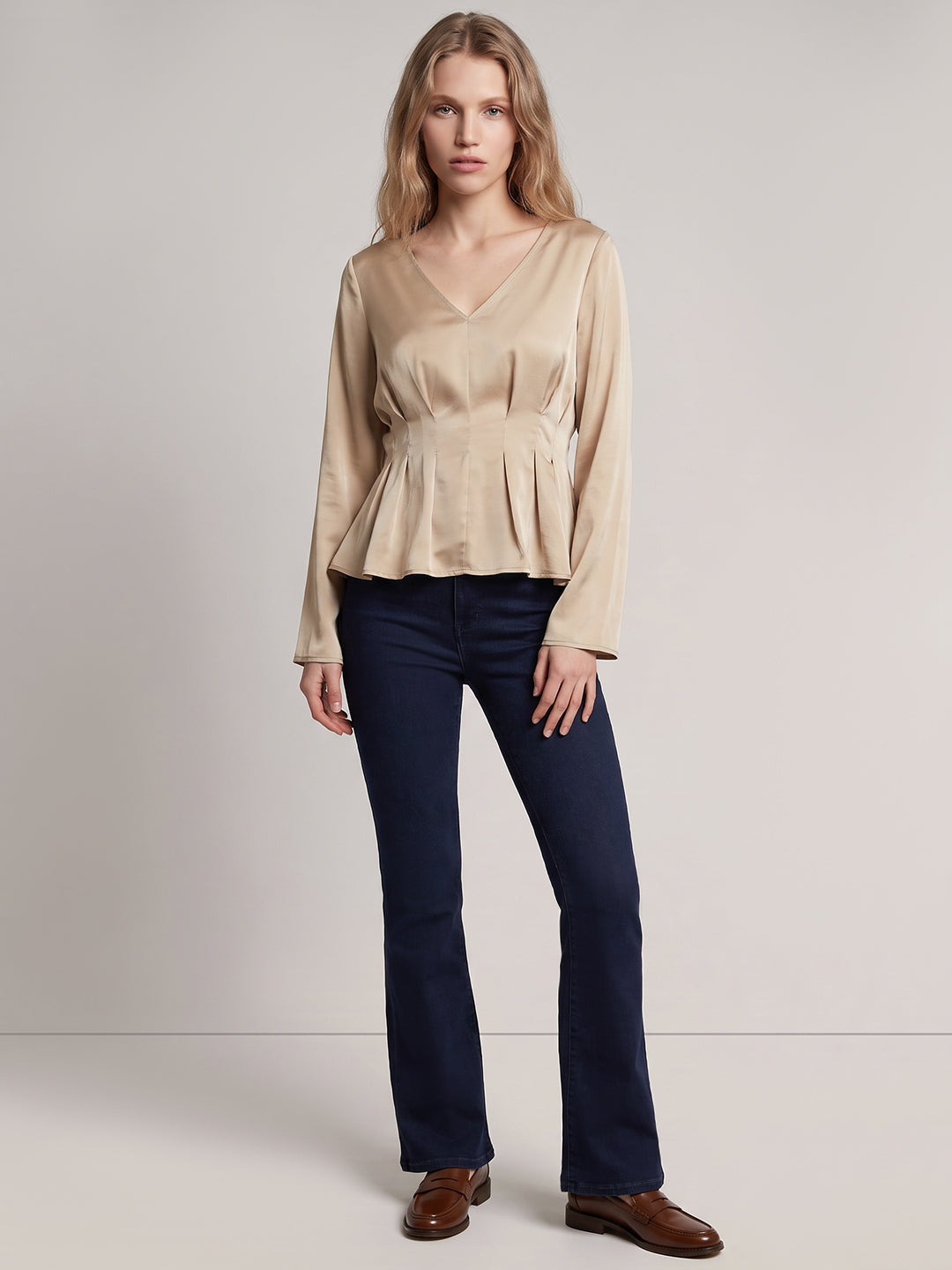 Beige V-Neck Top