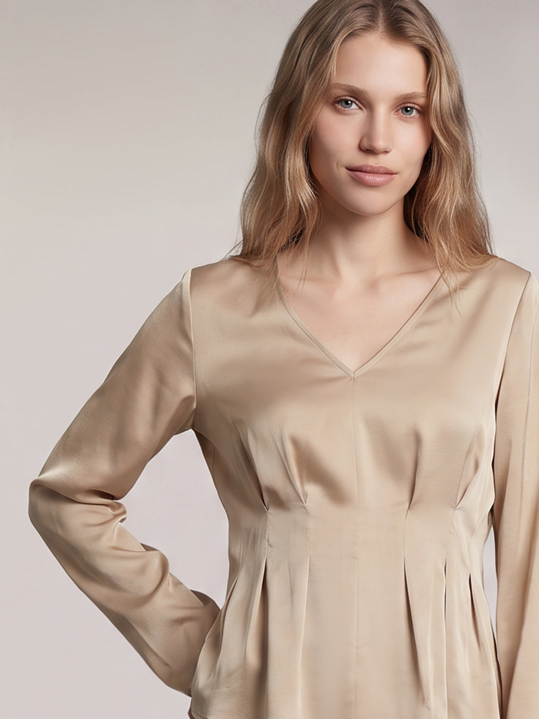 Beige V-Neck Top