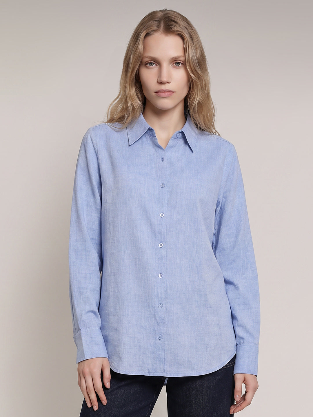 Light Blue Linen Blend Shirt