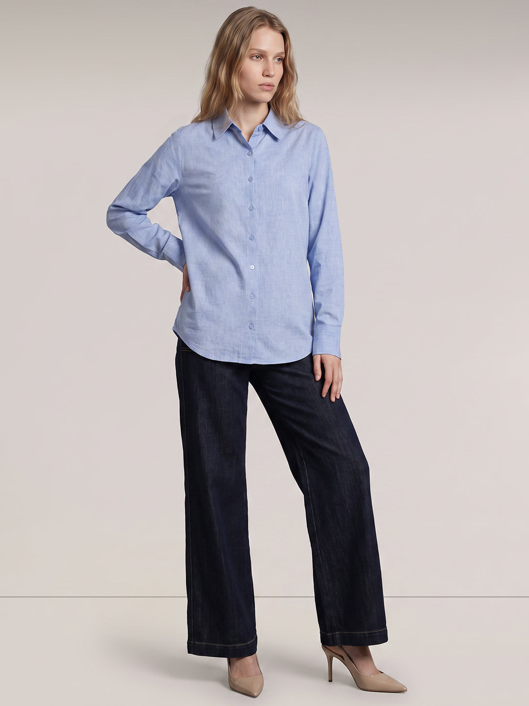 Light Blue Linen Blend Shirt