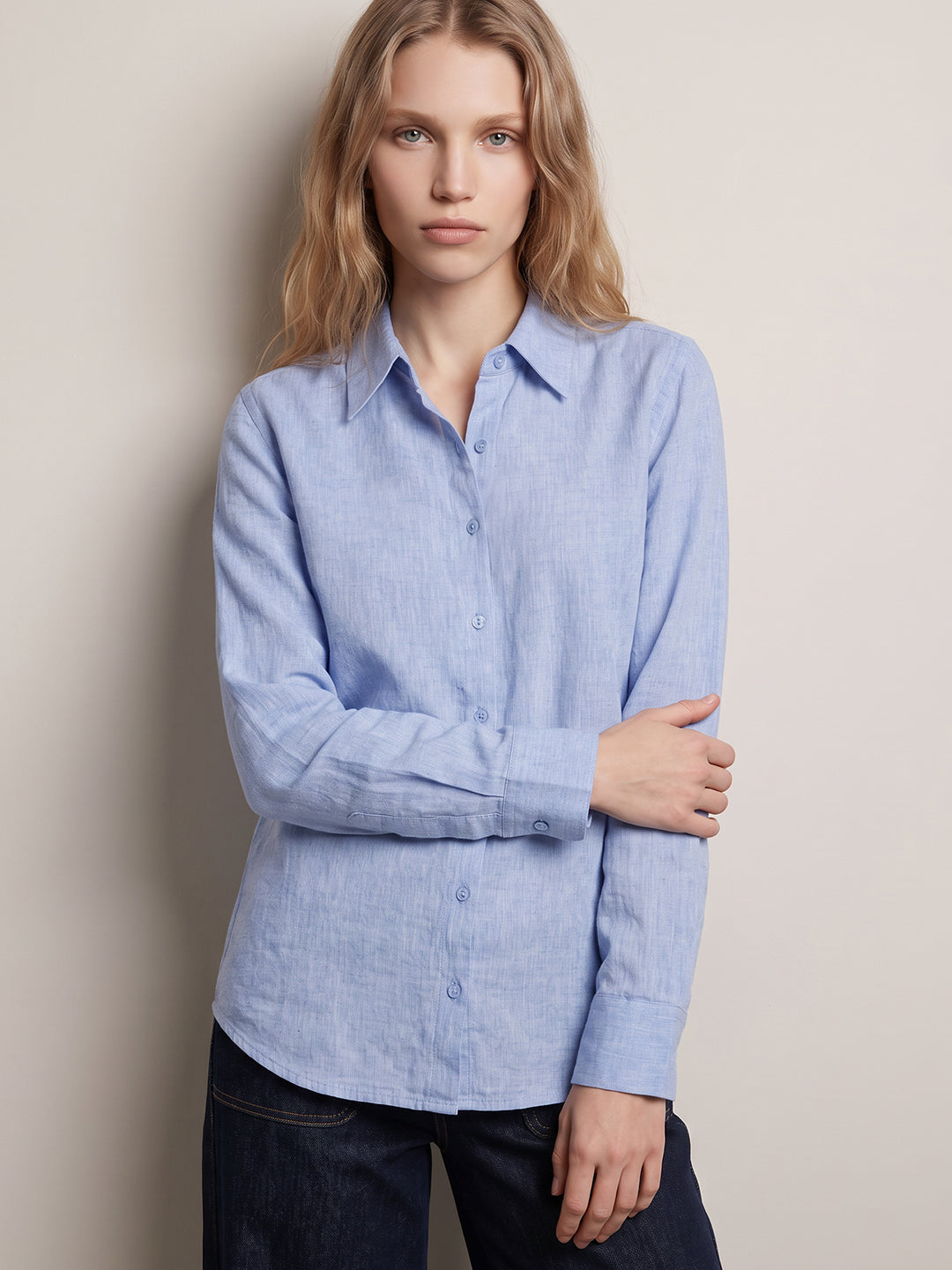 Light Blue Linen Blend Shirt