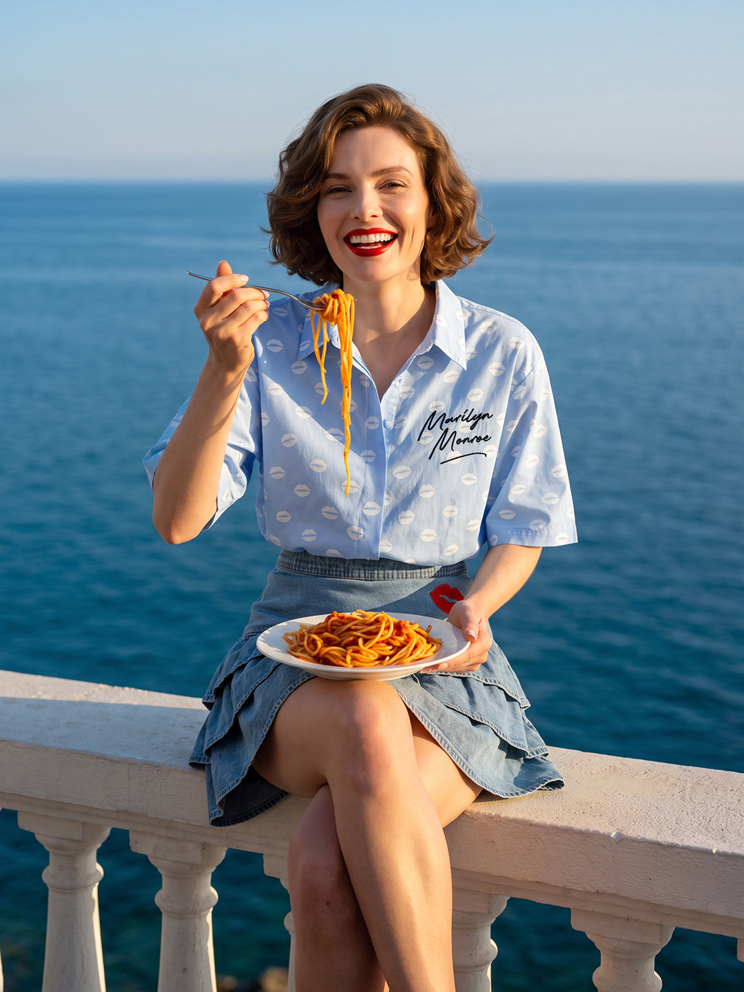 VERO MODA X Marilyn Monroe Blue Printed Shirt