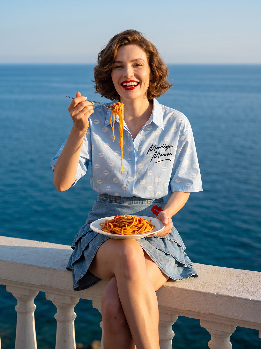 VERO MODA X Marilyn Monroe Blue Printed Shirt