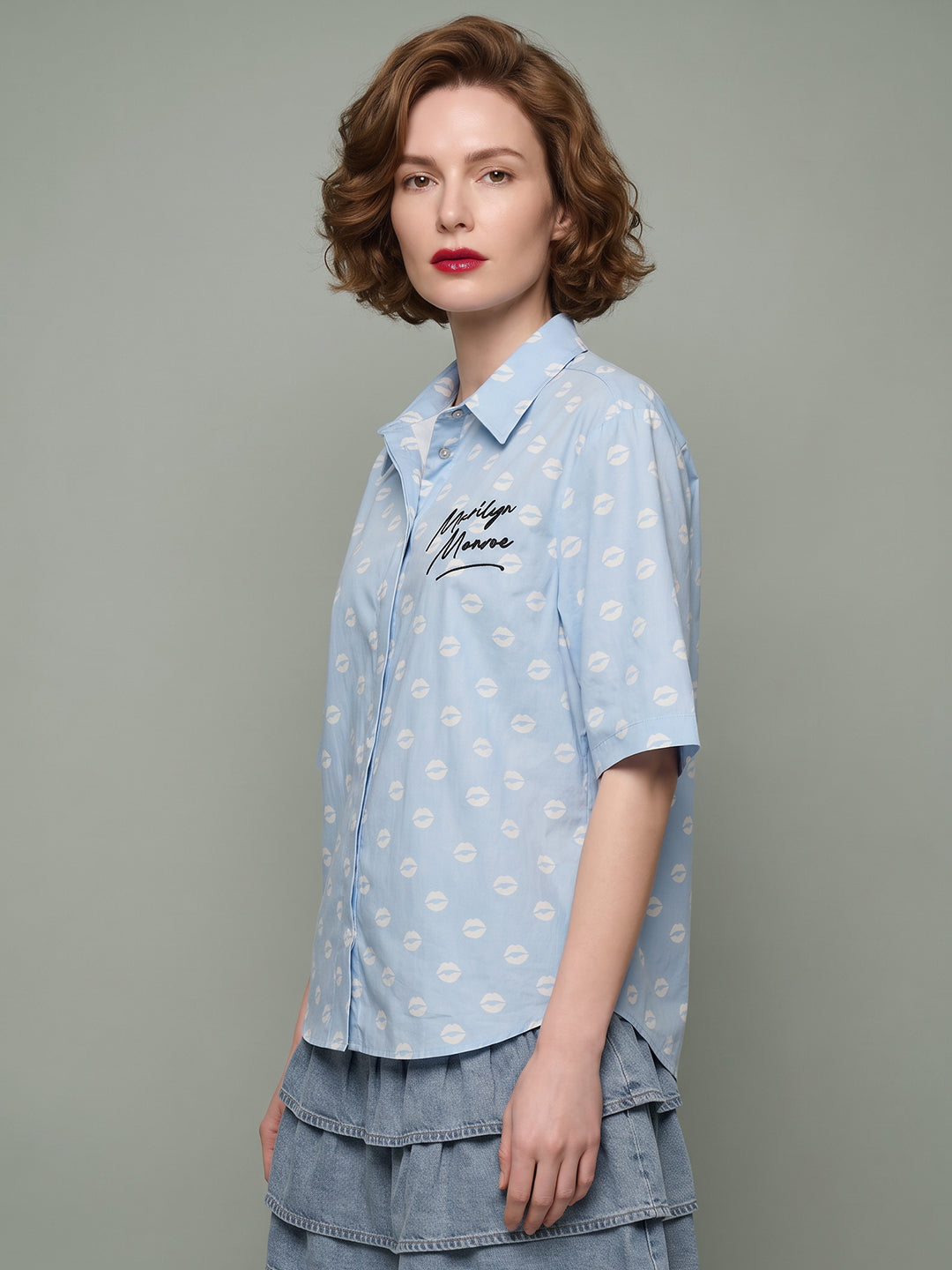 VERO MODA X Marilyn Monroe Blue Printed Shirt
