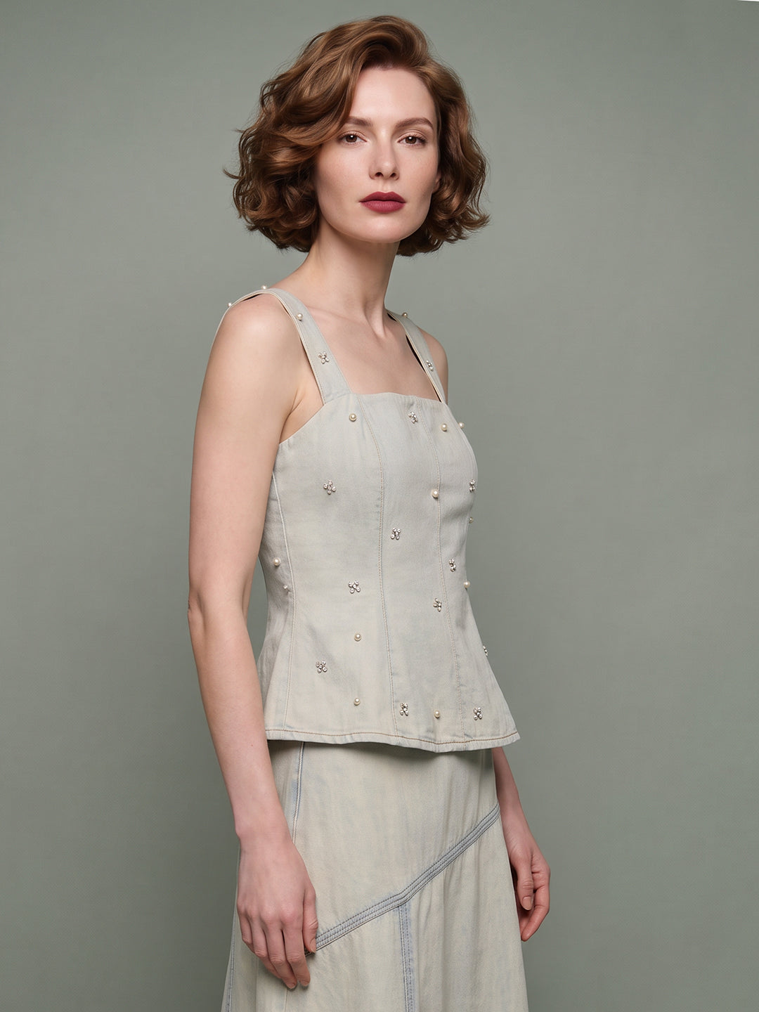 VERO MODA X Marilyn Monroe Embellished Denim Top