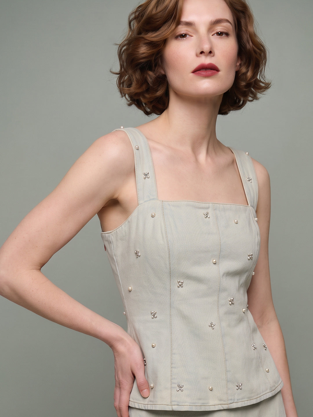 VERO MODA X Marilyn Monroe Embellished Denim Top