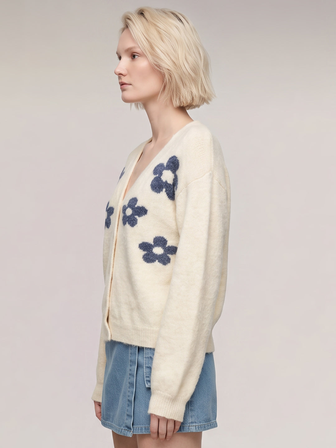 Off White Floral Cardigan