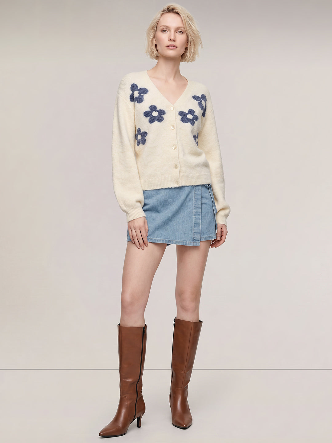 Off White Floral Cardigan