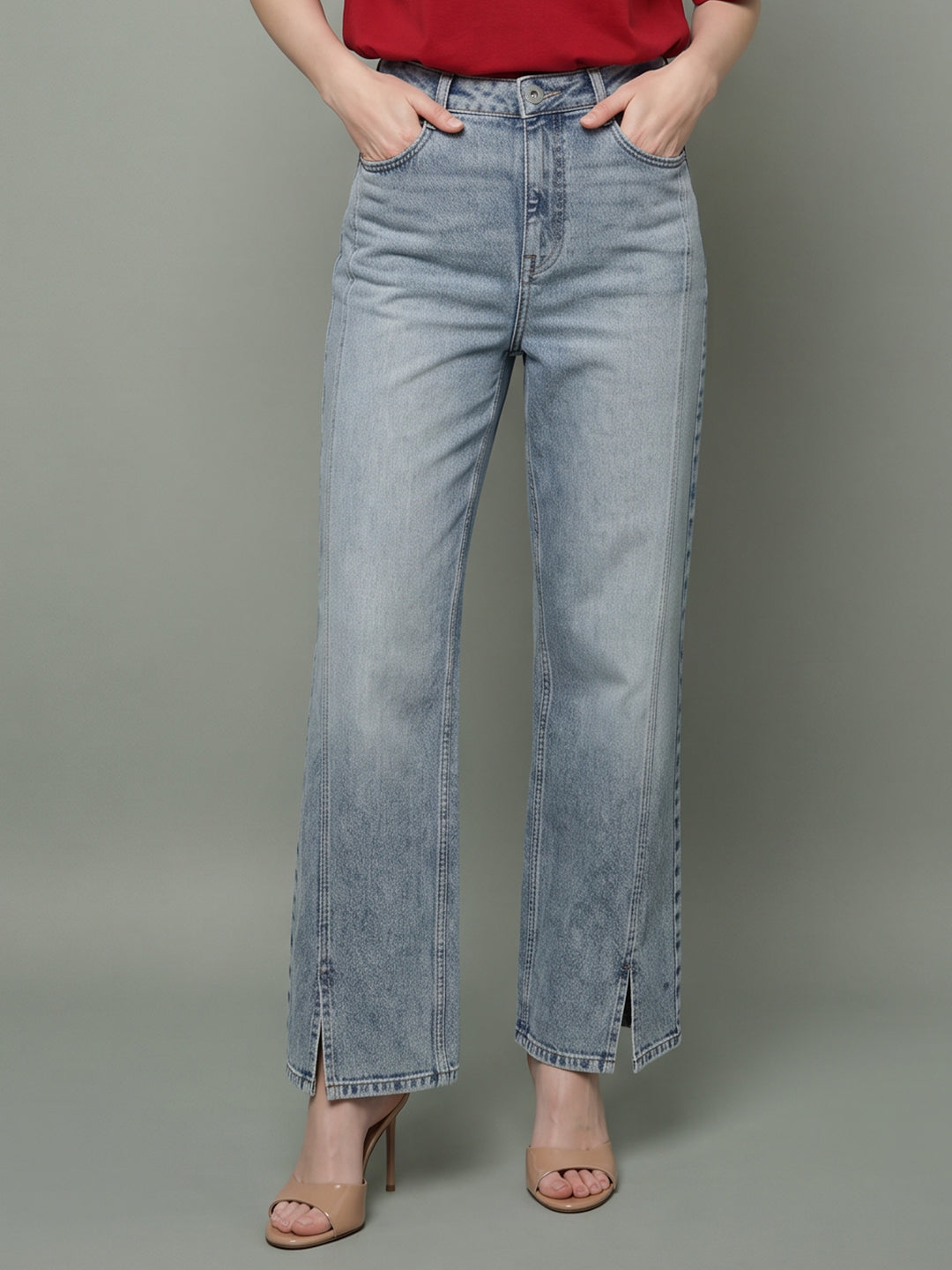 Mid Blue Faded Wide Leg Jeans