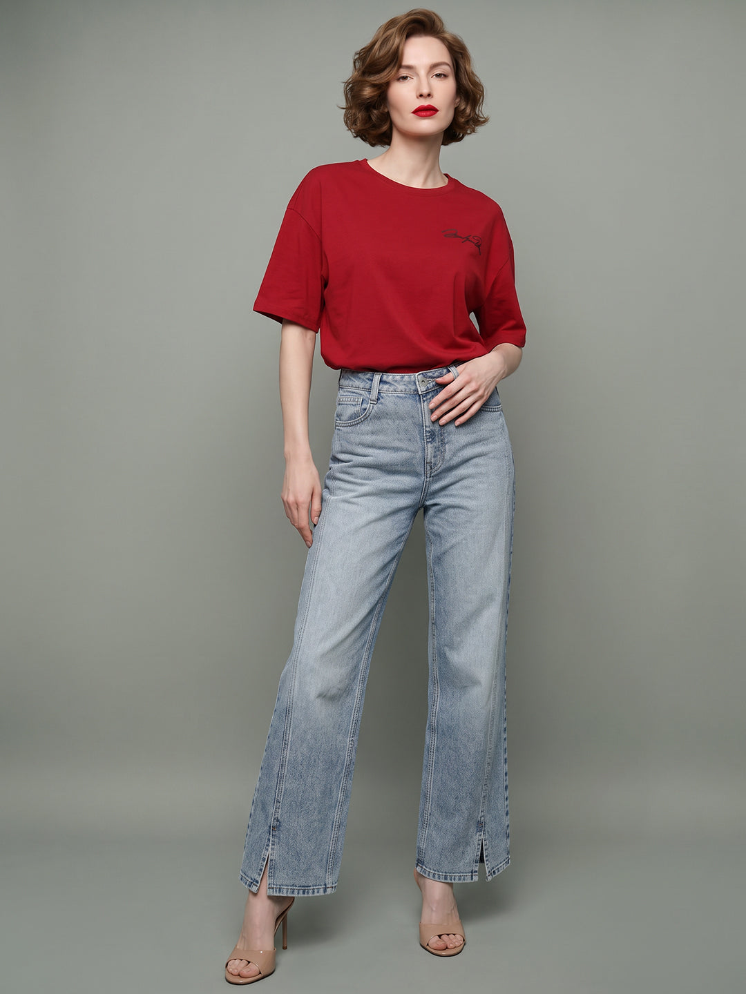 Mid Blue Faded Wide Leg Jeans