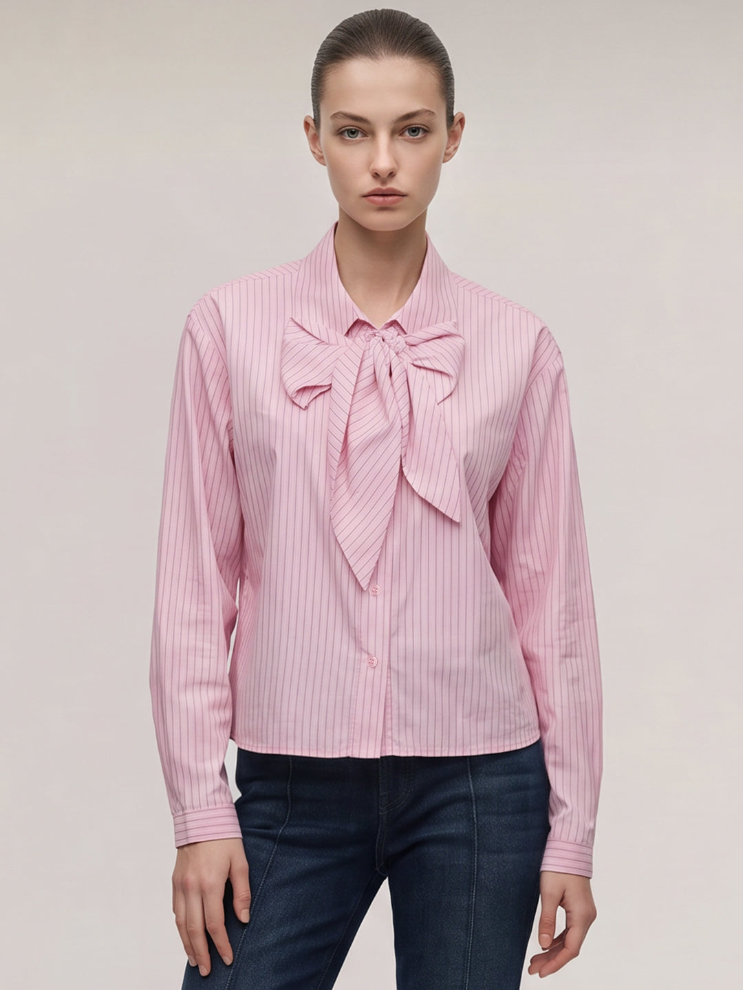 Pink Bow Detail Striped Shirt