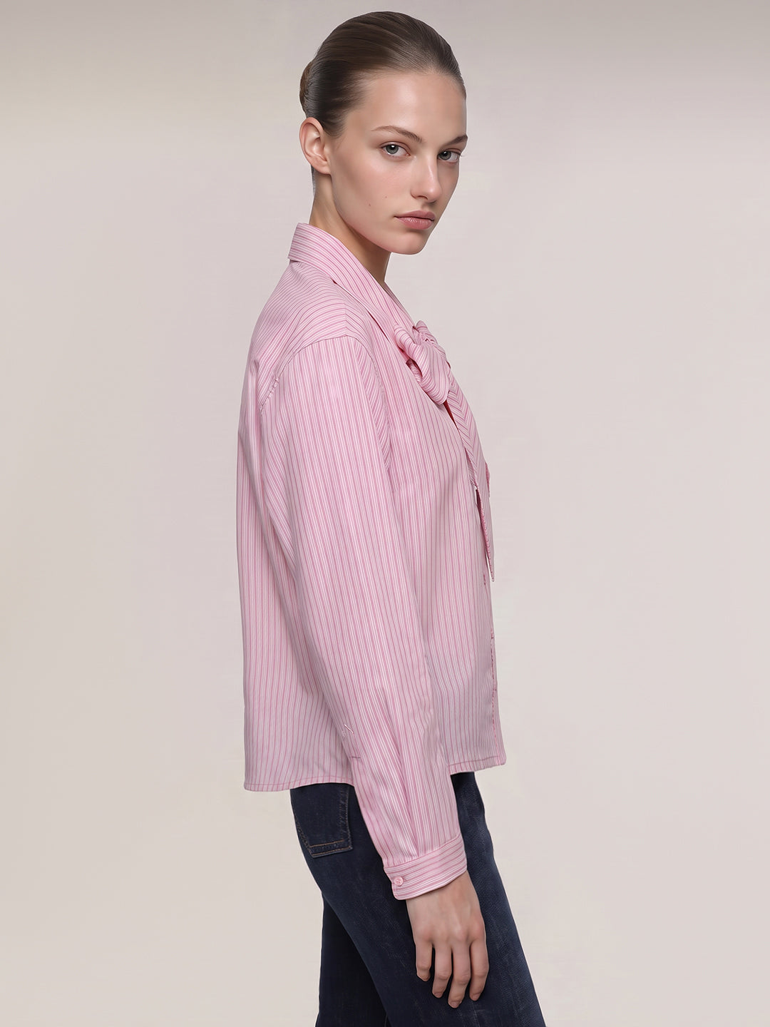 Pink Bow Detail Striped Shirt