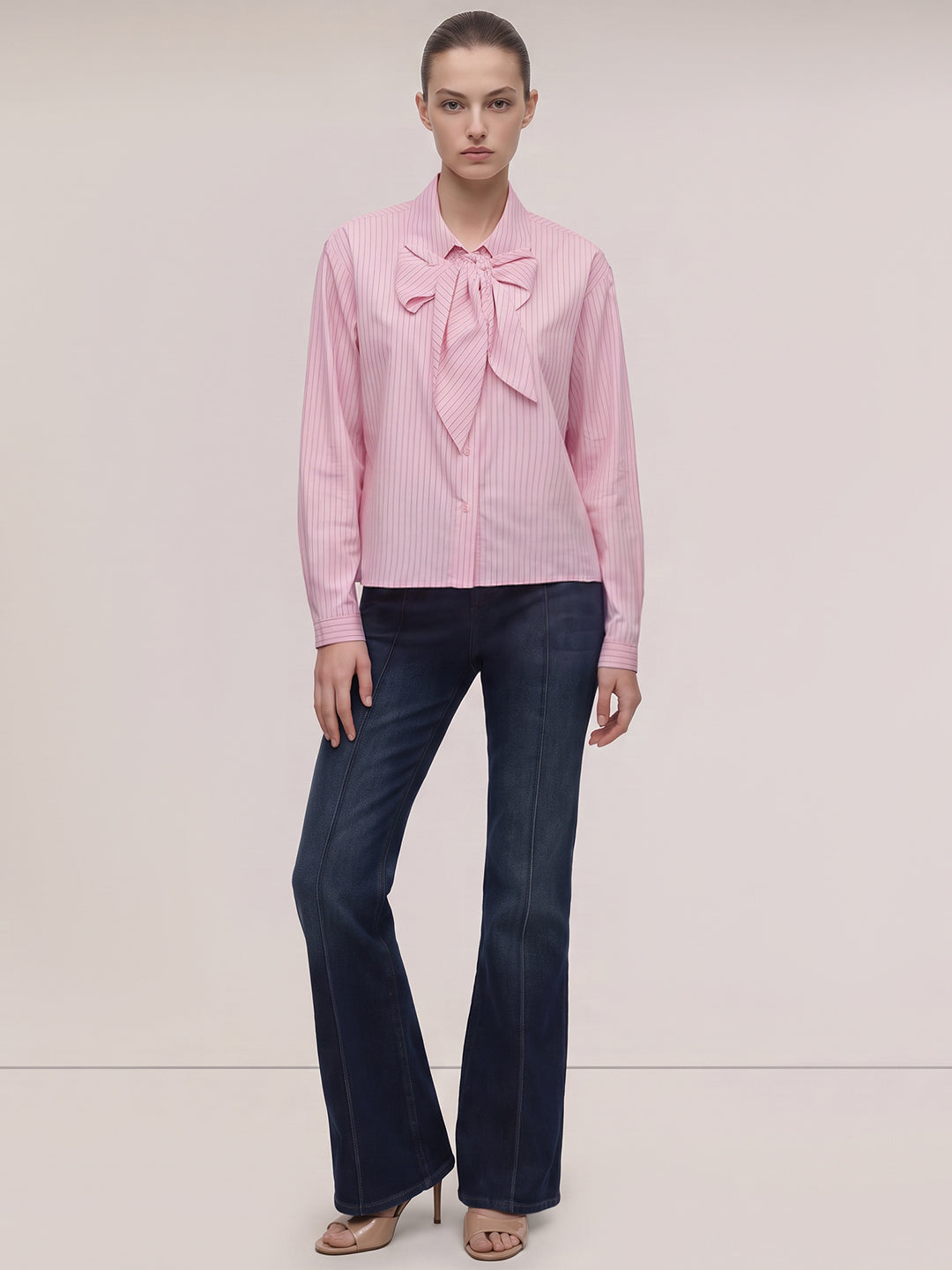 Pink Bow Detail Striped Shirt
