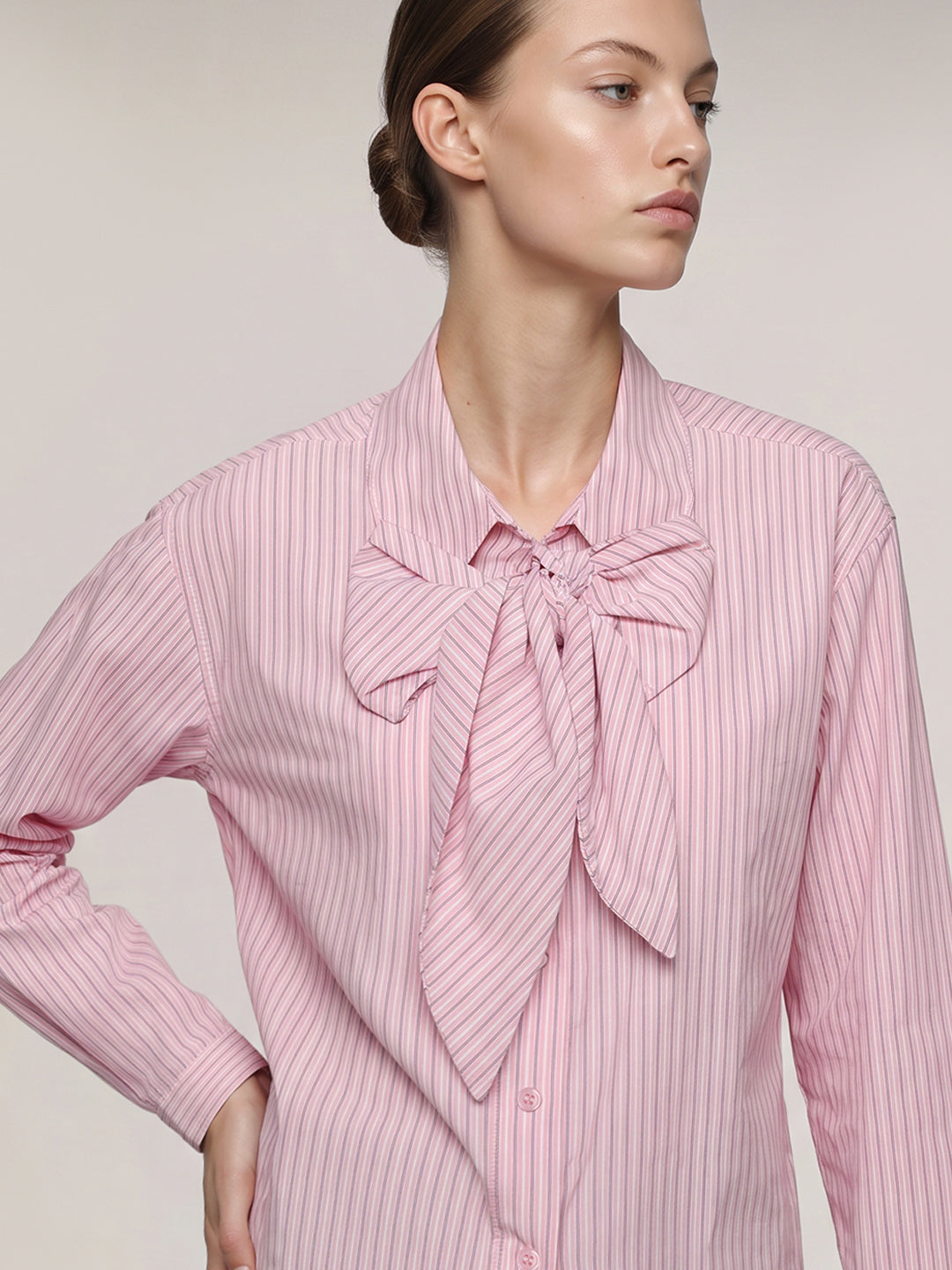 Pink Bow Detail Striped Shirt
